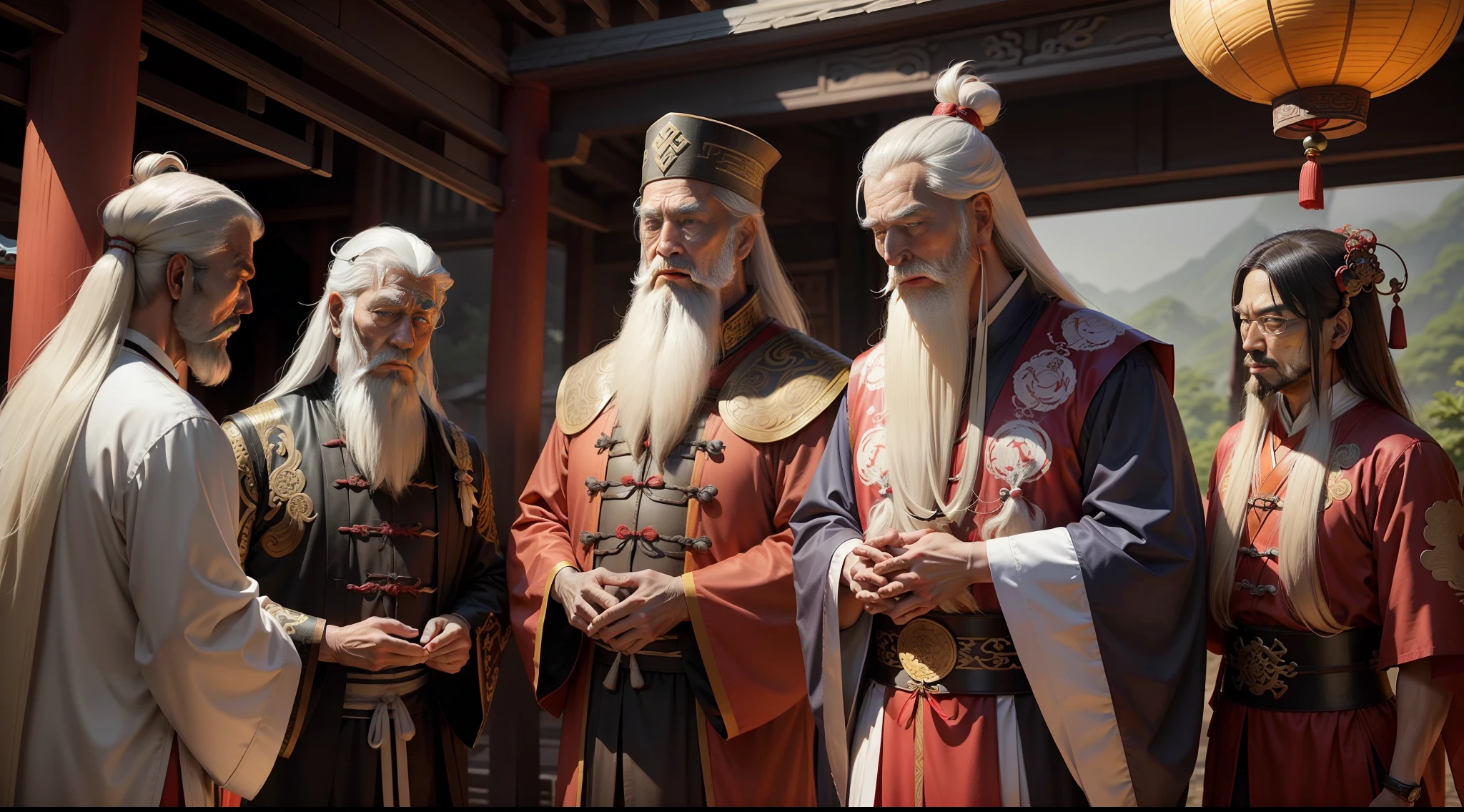 chinese lord,old,long grante hair, long white beards, ancient china scenery, ancient china clothes --auto --s2
