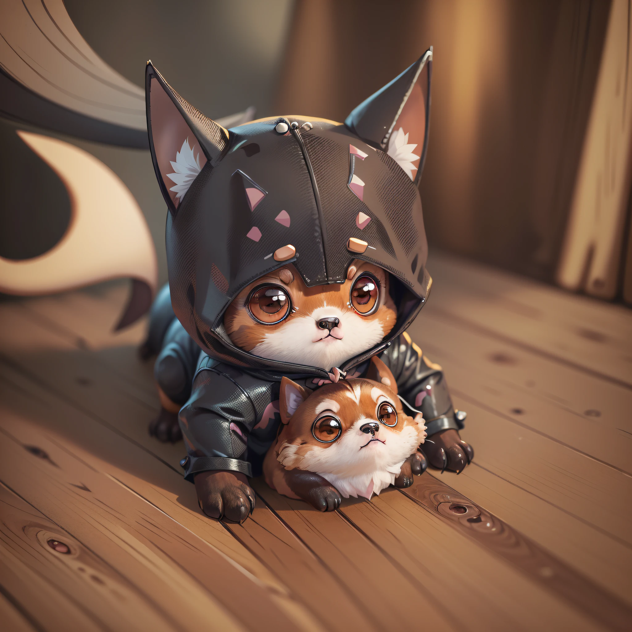 cute00d, (extremely cute),(Chibi style),(Bat-man suit),(brown and black puppy),(embedded: #mascota #animales)