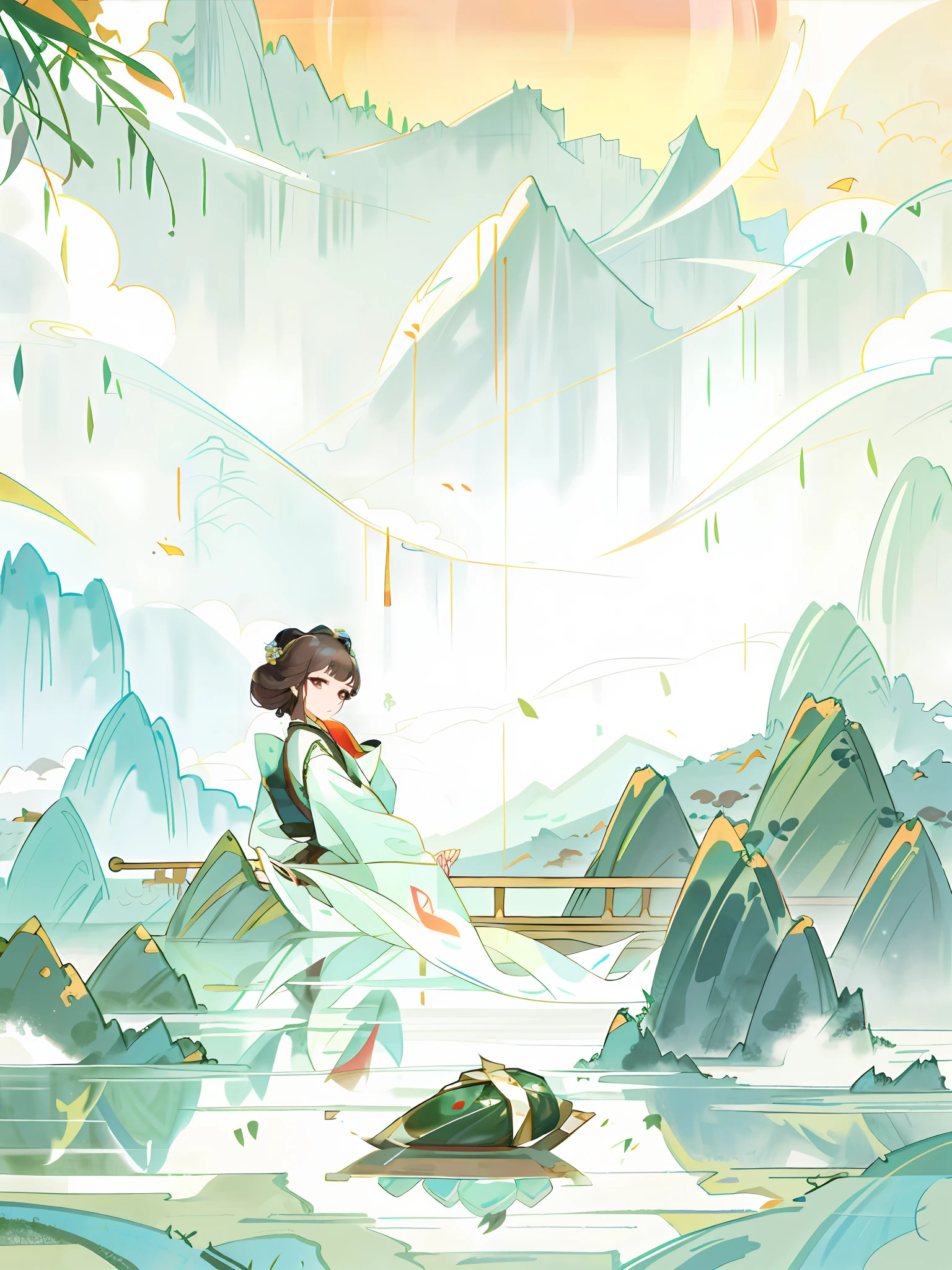 High quality, delicate facial features, fluffy hair, chinoiserie, perfect skin, high quality