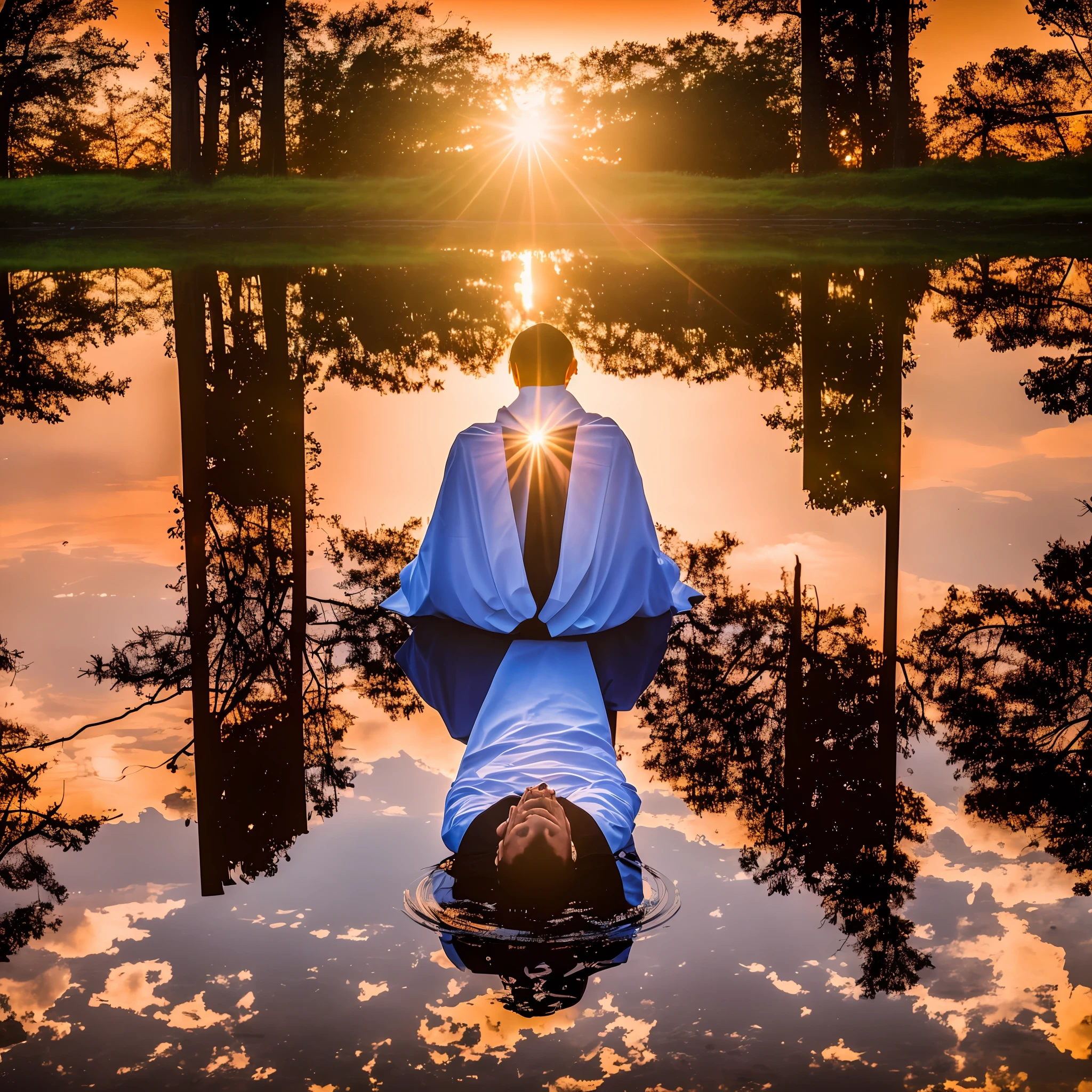 Jusus Cristde hands in prayer position in beautiful logo reflecting the sunset