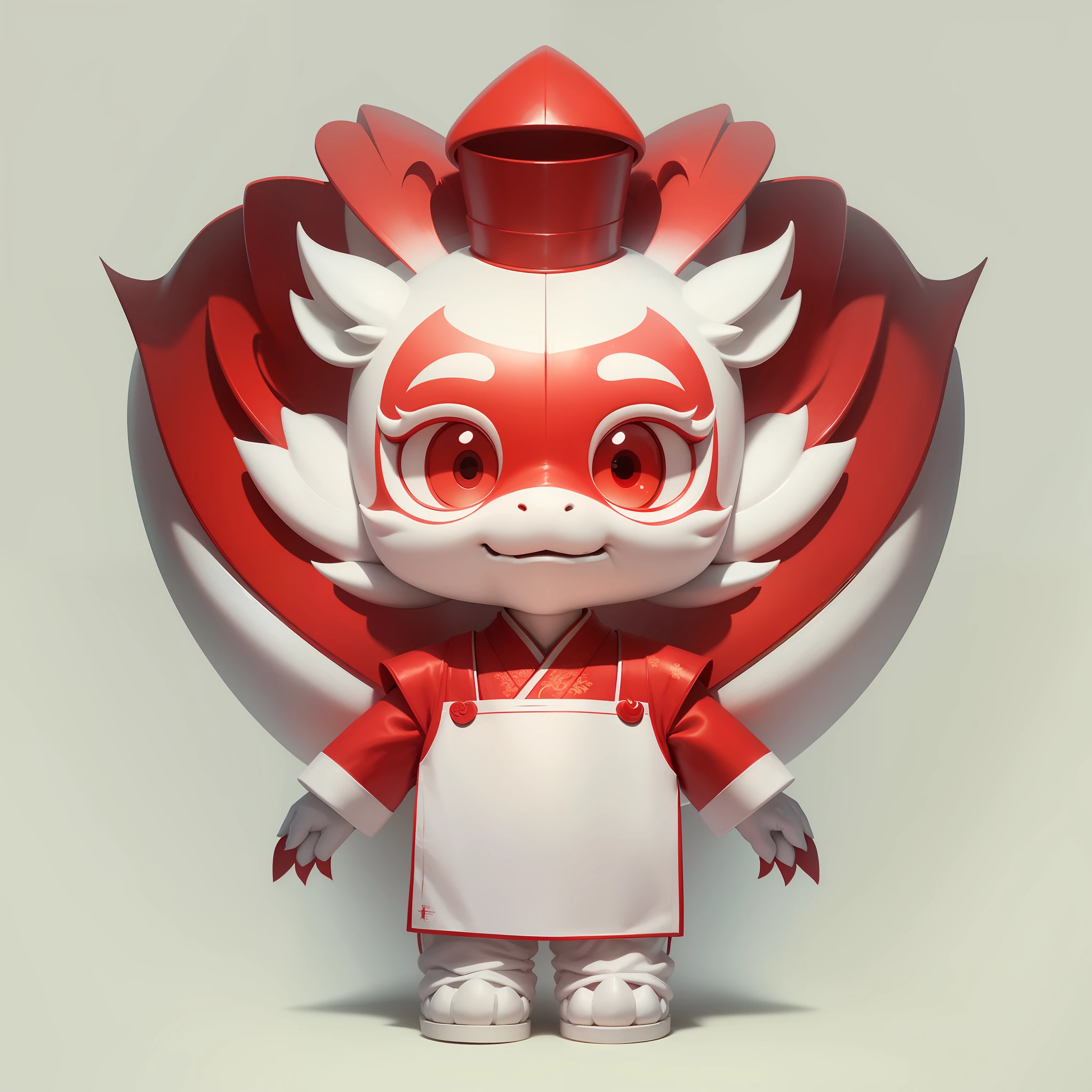 (Best quality), (Masterpiece), a cartoon white Chinese dragon, dressed in red and green matching chef Hanfu, full body, (simple background, white background: 1.3) --auto --s2