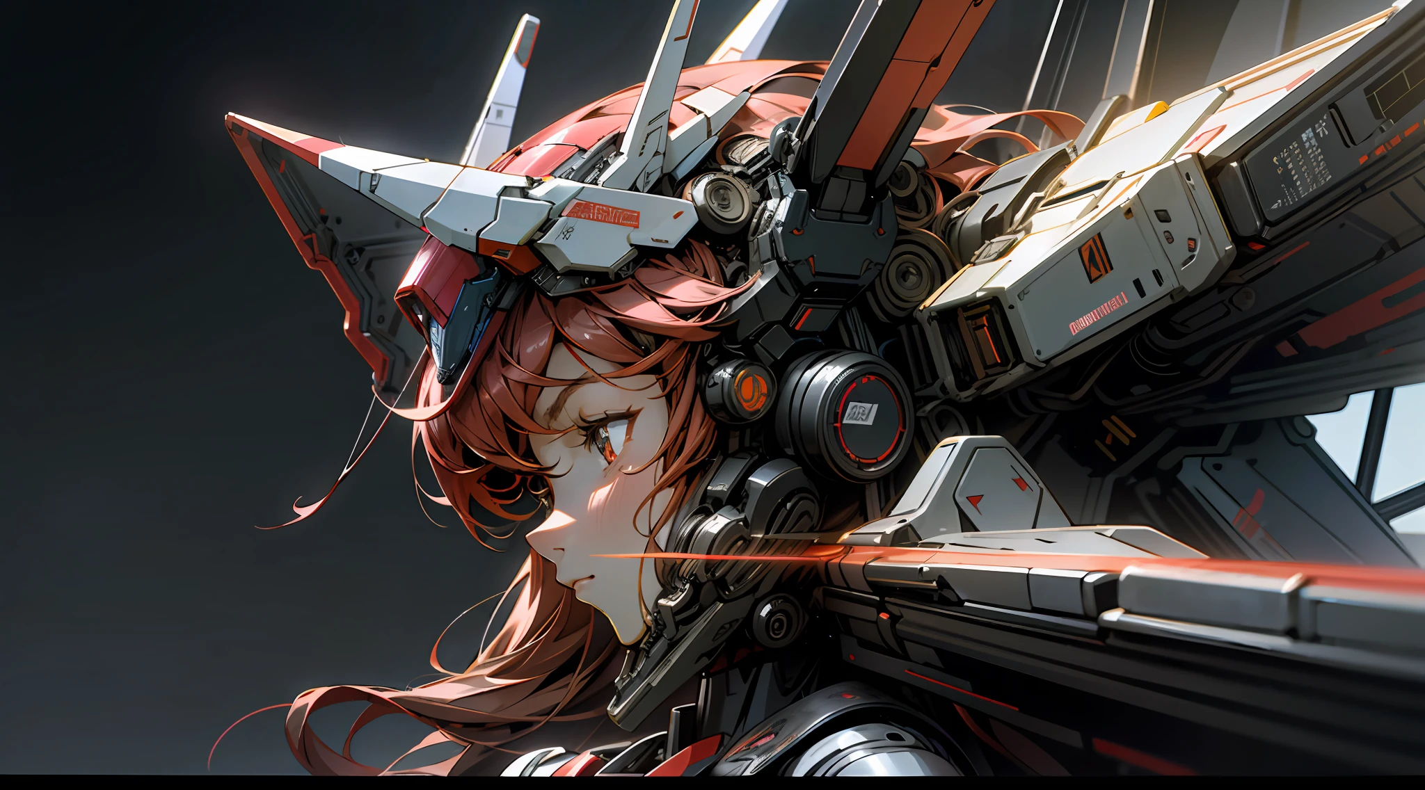 Anime HD wallpaper , (Gundam) (Gundam mech) (direct view camera) ((head closeup)) ((girl's face)) ((background is pitch black outer space))(red mech)(red warframe)(maiden wearing complex helmet) style artwork of futuristic robot with glowing eyes, cyberpunk art by Krenz Kusaud, pixiv match winner, digital art, anime mecha aesthetics, cyberpunk anime girl mecha, girl in mecha network armor, mecha aesthetics, Robot mecha female faucet, female mecha, best anime 4K konachan wallpaper