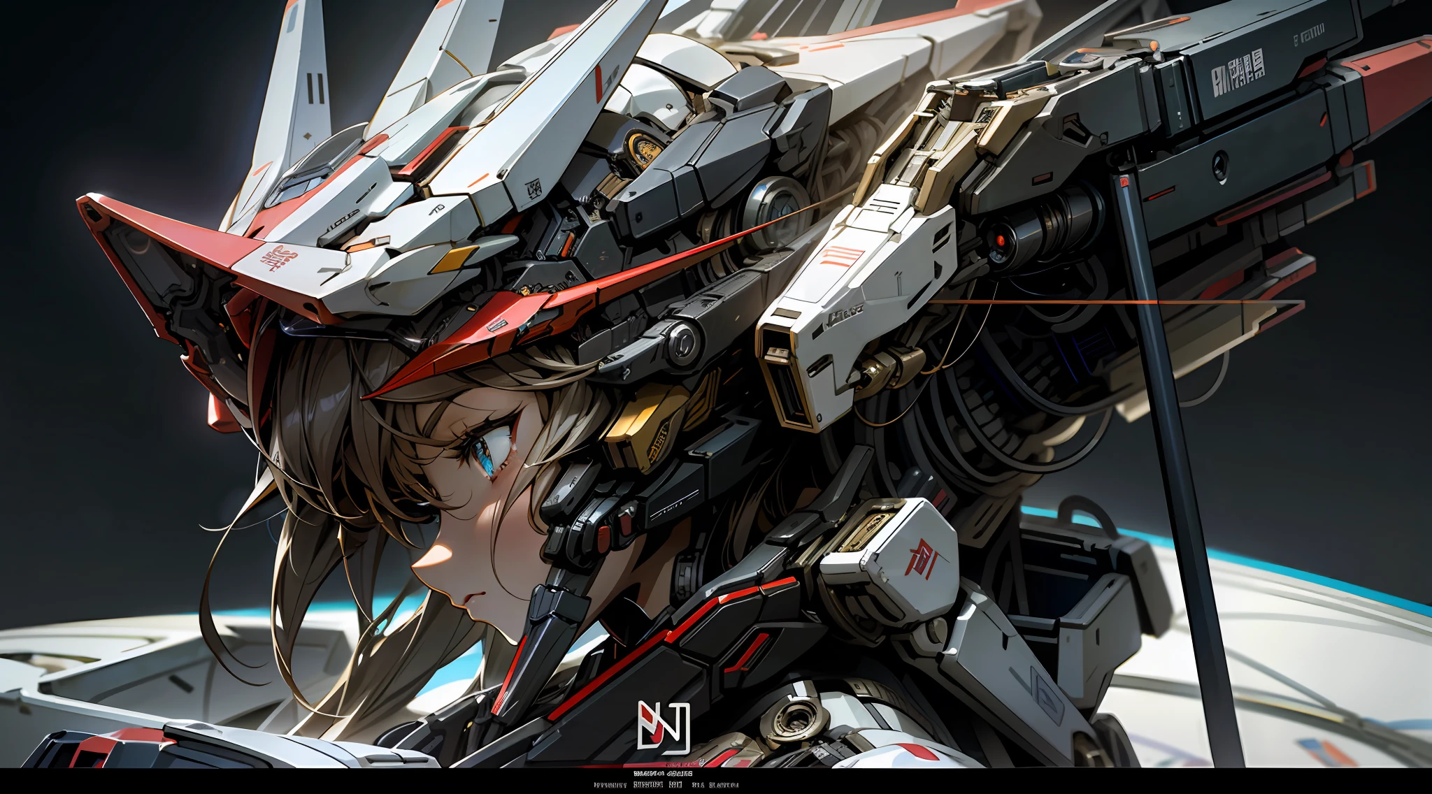 Anime HD wallpaper , (Gundam) (Gundam mech) (direct view camera) ((head closeup)) ((girl's face)) ((background is pitch black outer space))(red mech)(red warframe)(maiden wearing complex helmet) style artwork of futuristic robot with glowing eyes, cyberpunk art by Krenz Kusaud, pixiv match winner, digital art, anime mecha aesthetics, cyberpunk anime girl mecha, girl in mecha network armor, mecha aesthetics, Robot mecha female faucet, female mecha, best anime 4K konachan wallpaper