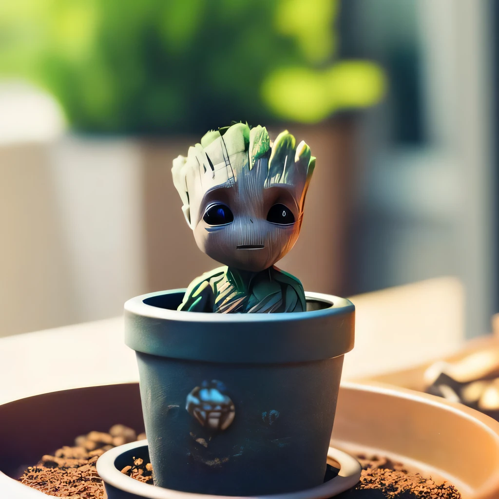 baby groot inside a pot plant