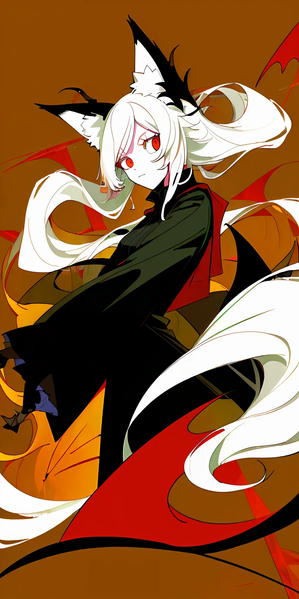 ((((masterpiece)))), high quality, very_high_resolution, large_filesize, full color
flat color, flat shading, demonic girl, fox ears, white hair, up