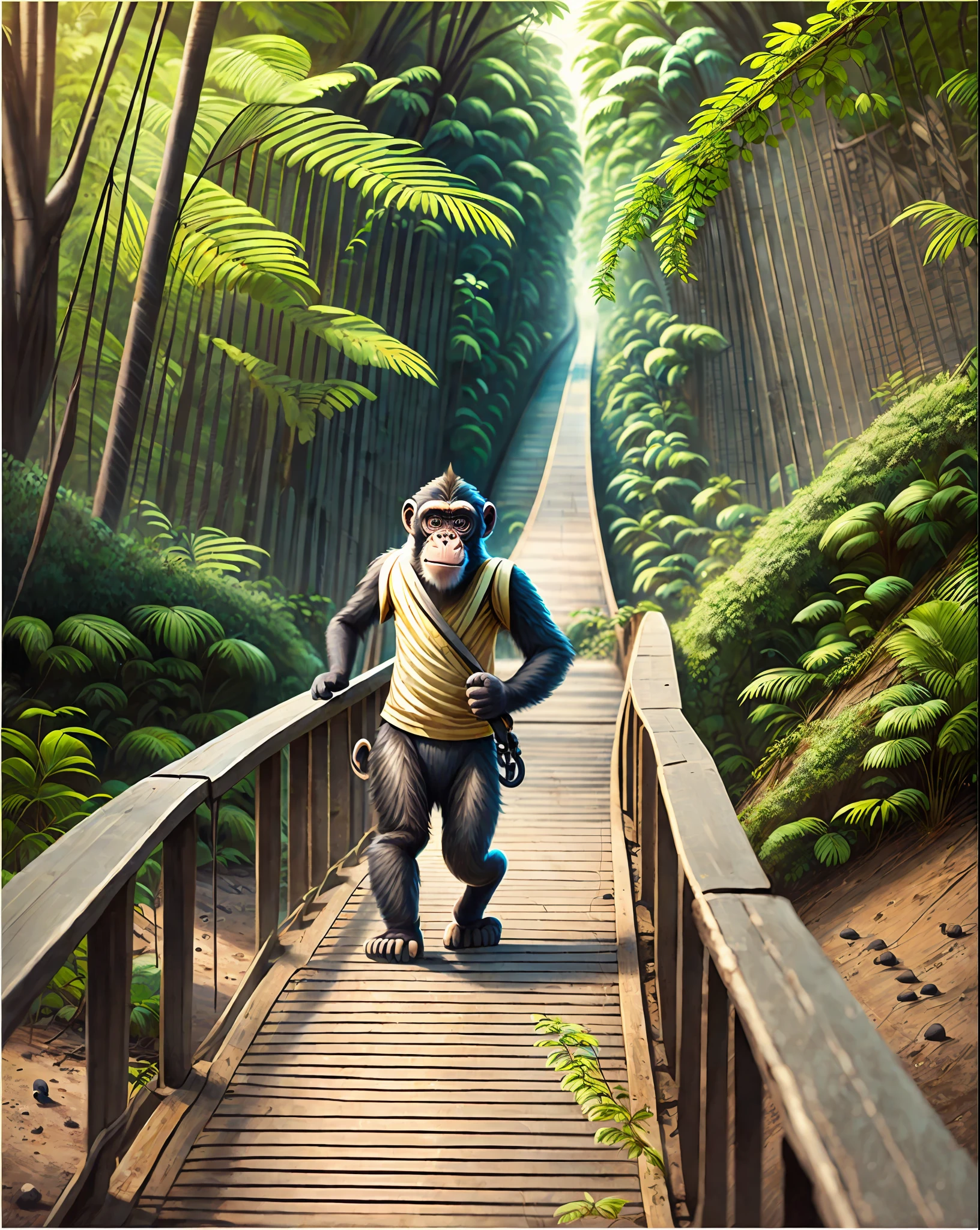 A monkey walks on a bridge --auto --s2