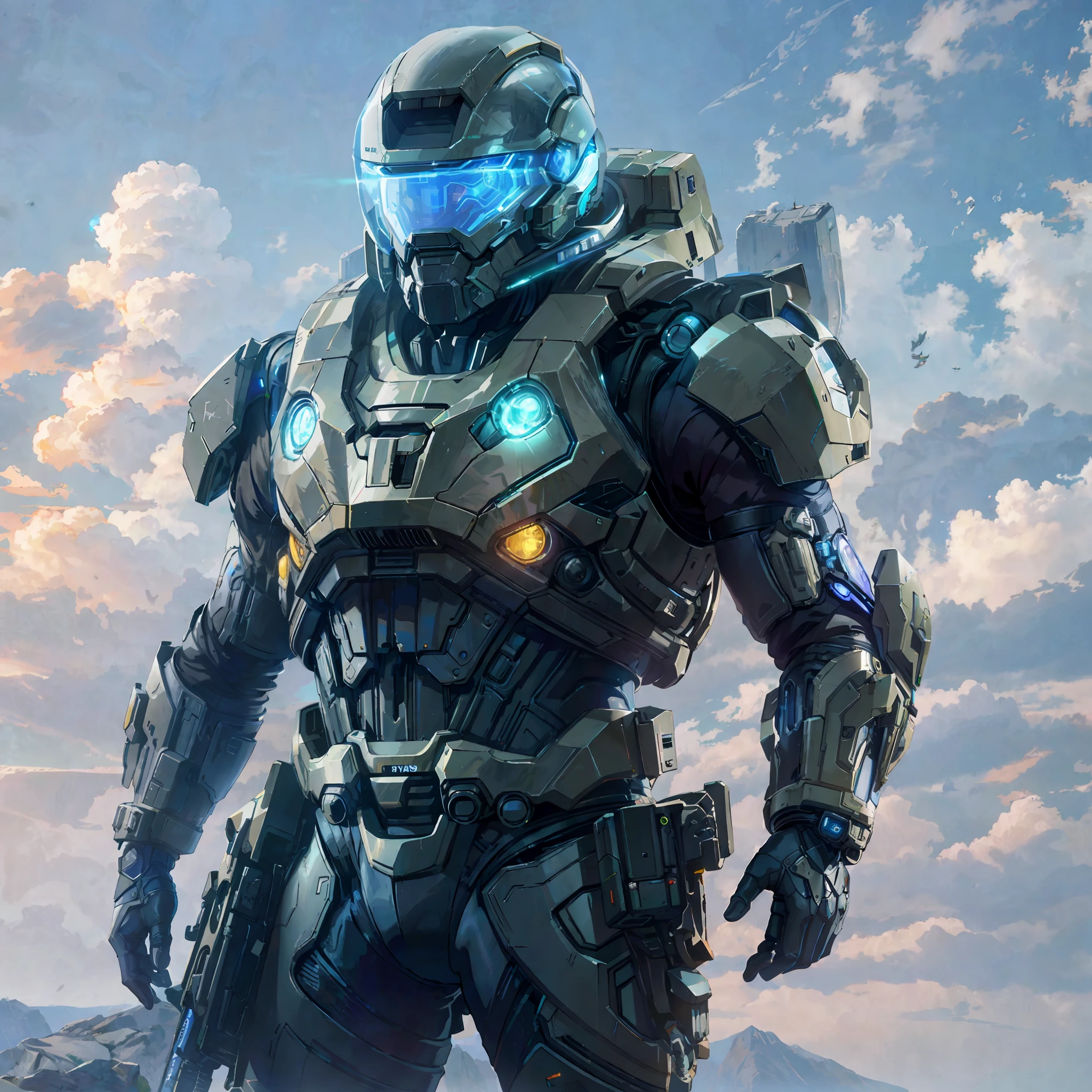 Man Alaferd in a futuristic suit, Quake armor from Halo Infinite, dressed in sci-fi armor, standing in a cyberpunk city rendered by octane rendering of hype reality, HQ 4K wallpaper, Halo Master Chief played by Adam Driver Dryver.