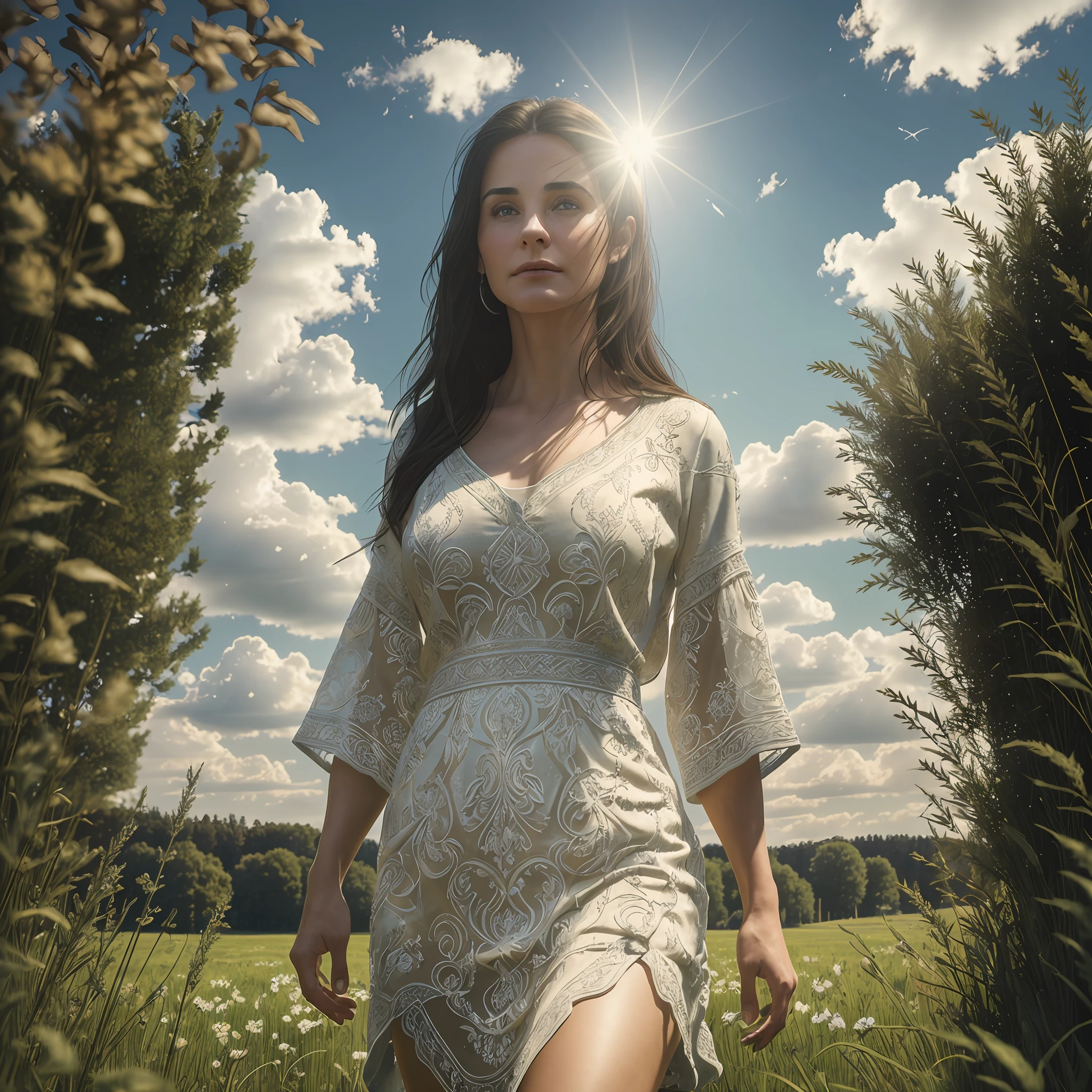 (realistic:1.3) young courteney cox, finely detailed, quality, rembrandt lighting, (masterpiece:1.2), (photorealistic:1.2), (best quality), (detailed skin:1.3), (intricate details), dramatic, ray tracing, , 21 years old, medium breasts, (Meadow, Sun, Clouds, Field, Farming, Starlight, Walking trail) --auto --s2