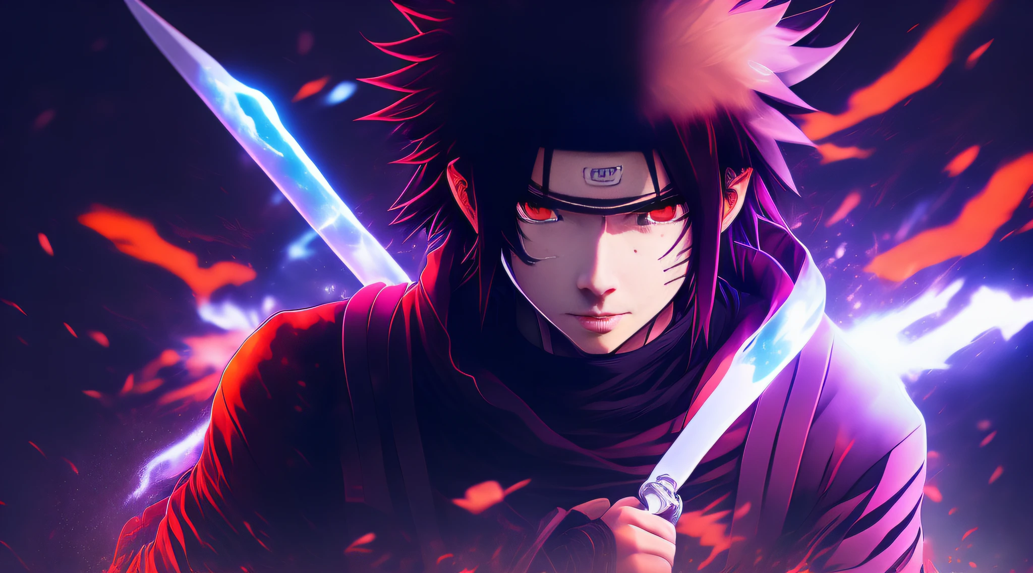 anime character with sword in hand and lightning in the background, anime badass 8 k, itachi uchiha, itatchi uchiha, itachi, wielding kunai, akatsuki akira, madara uchiha, epic anime style, anime style 4 k, fan art, ryuu, advanced digital anime art", sasuke uchiha, pose badass, by naruto cyberpunk, 8k.