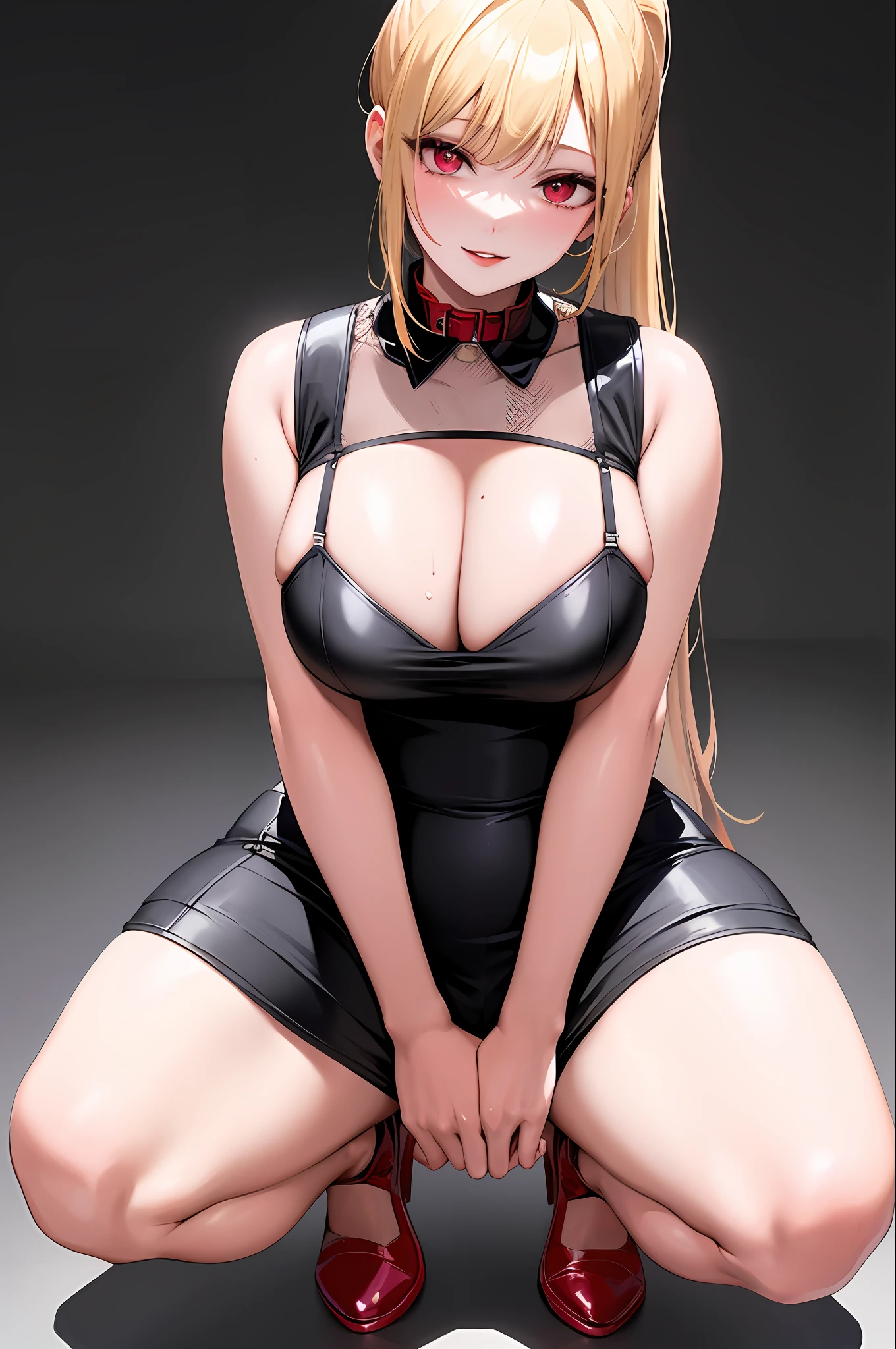 SLE, mksks-style, Top quality, Masterpiece, Detailed background, Very detailed, Complex and detailed face, Long eyelashes, Detailed eyes, (Adult female, standing: 1.1), (High ponytail: 1.3), (Thighs thick: 1.0), (Big: 1.3), (White background: 1.3),
(Solo: 1.3), (Red Eyes: 1.3), (Blonde and Black Mesh: 1.2), (Tousled Hair: 1.1), (Red Collar: 1.2), (Thick Lips, Pink Lips: 1.3), (Pink Eyeshadow: 1.2), (Moisturized Eyes), (Tied Full Body with Ropes: 1.3), Squatting on the Floor, Legs Open, Best Smile, Mouth wide open, Cheeks red, Blonde Dog Eating Crawling on all fours, full body