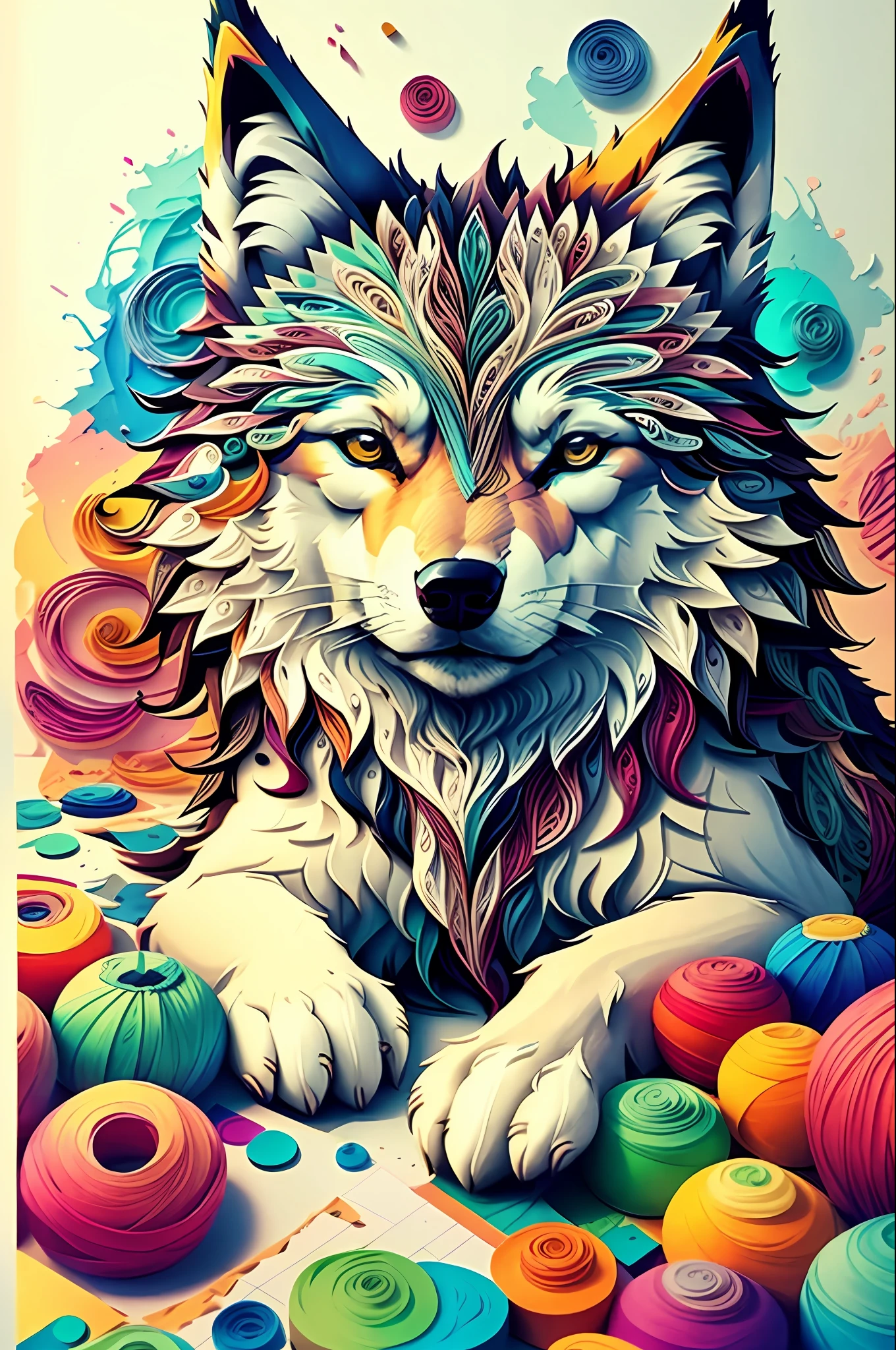 wolf, multi dimensional quilling paper, art, chibi,
yang08k, beautiful, colorful,
masterpieces, top quality, best quality, official art, beautiful and aesthetic, clean unique, and with a cat,