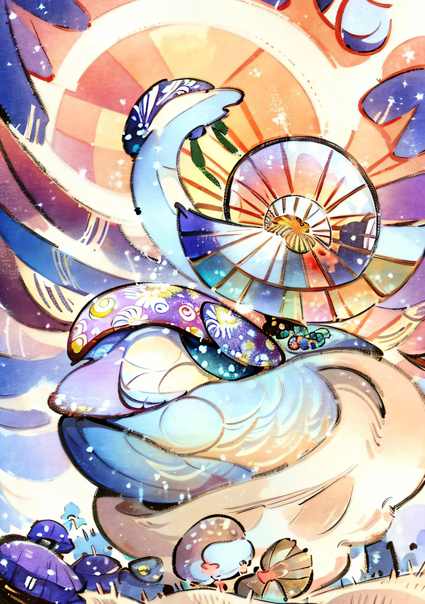 A fun and colorful print of a guinea pig, portraying it in a playful and fanciful setting, with imaginative elements such as giant mushrooms, stars and rainbows, conveying joy and a touch of magic, Digital art, illustrative style with bright colors and curved lines