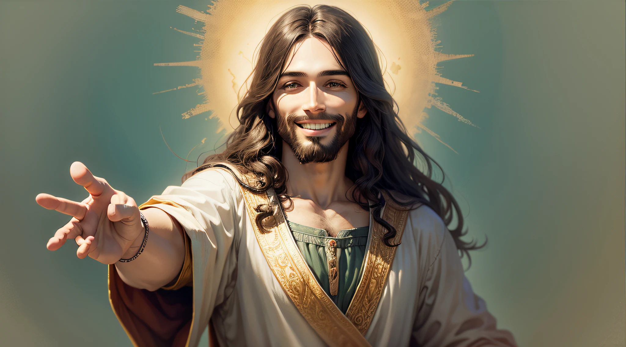 Jesus smiling with his hand outstretched --auto --s2