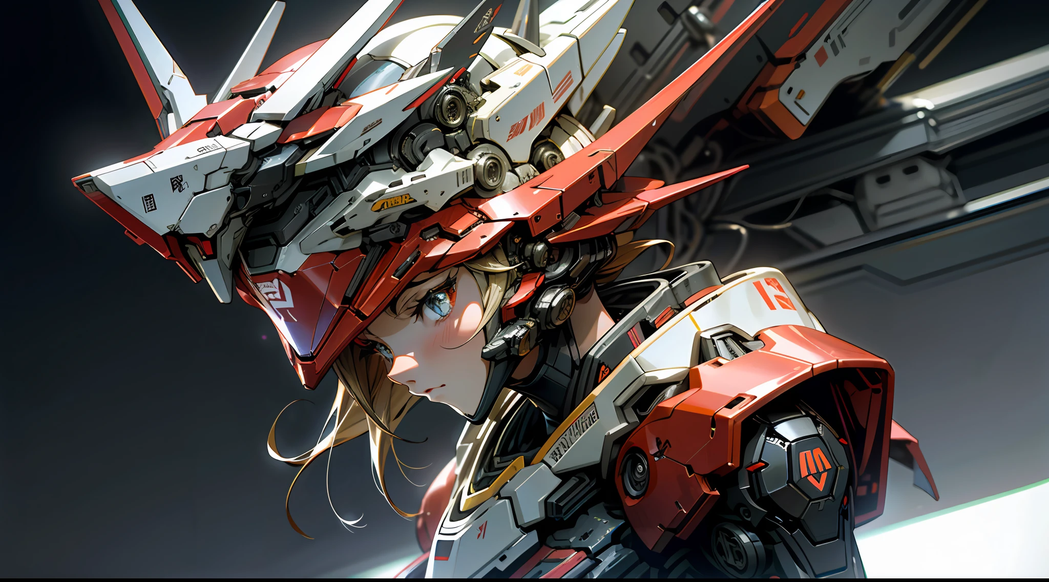 Anime HD wallpaper , ((left and right symmetry)) (Gundam) (Gundam mecha) (direct view camera) ((head close-up)) ((Girl's face)) ((Dark outer space in the background)) (Red mech) (Red Warframe) (Maiden wearing a complex helmet) style artwork of a futuristic robot with glowing eyes, Cyberpunk art by Krenz Kusaud, Pixiv match winner, digital art, anime mecha aesthetics, cyberpunk anime girl mecha, girl in mecha network armor, Mecha aesthetics, robot mecha female dragon head, female mecha, best anime 4K konachan wallpaper