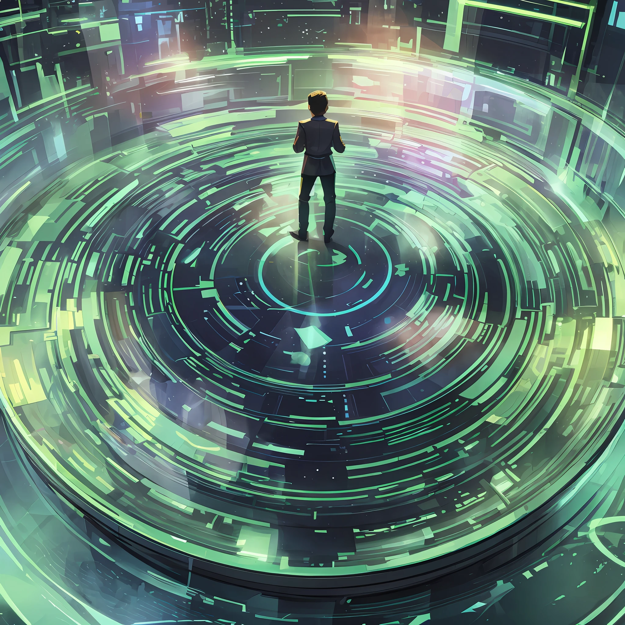 A lot of people gathered around a holographic war table in a serious manner