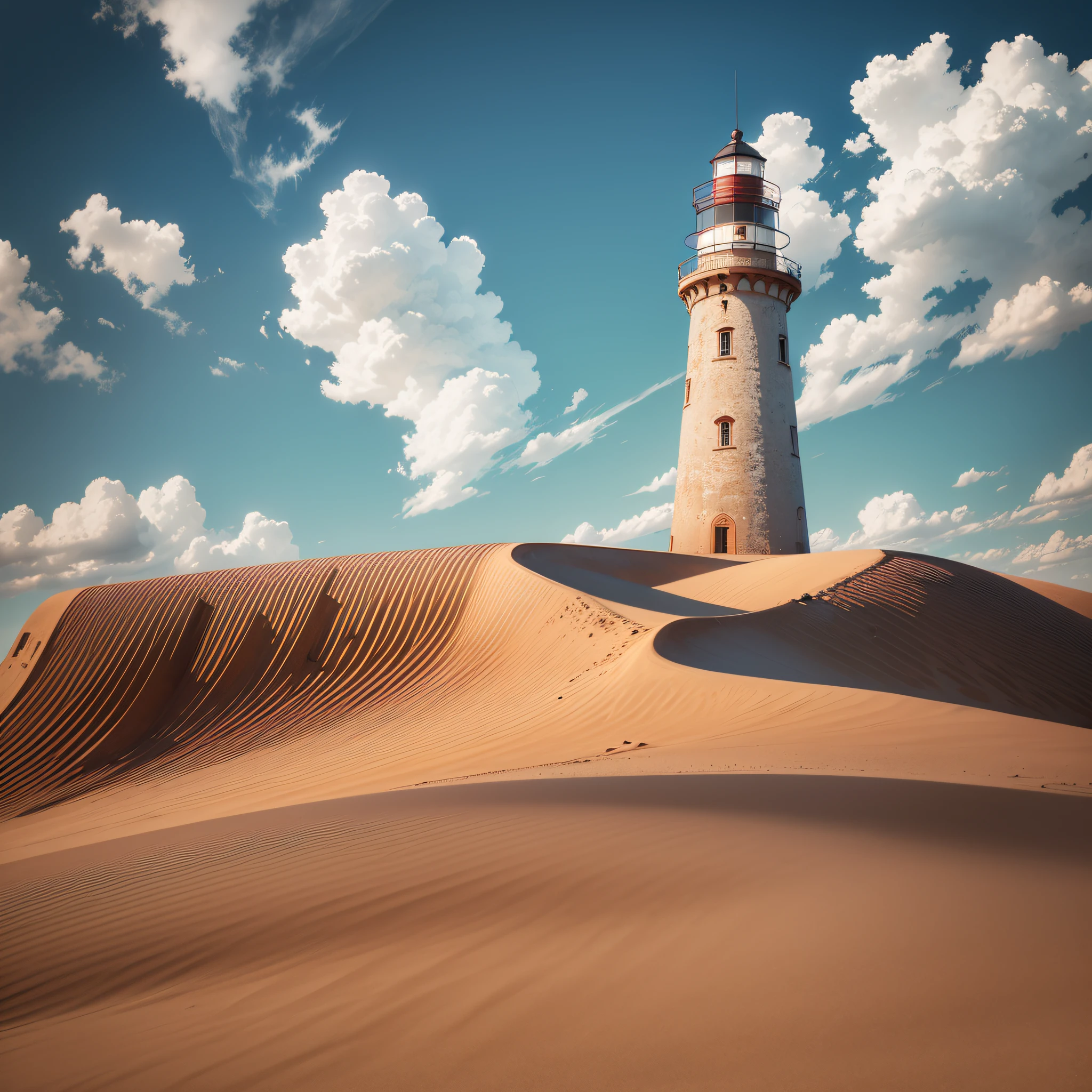 view of a lighthouse with a cloudy sky in the background, a portrait by Mike Bierek, shutterstock, graffiti, watch tower, seen from below, giant imposing steampunk tower, shot from a low angle, view from below, looking from slightly below, lookout tower, perspective from below, low angle photography, lighthouse in the desert, silo --auto --s2