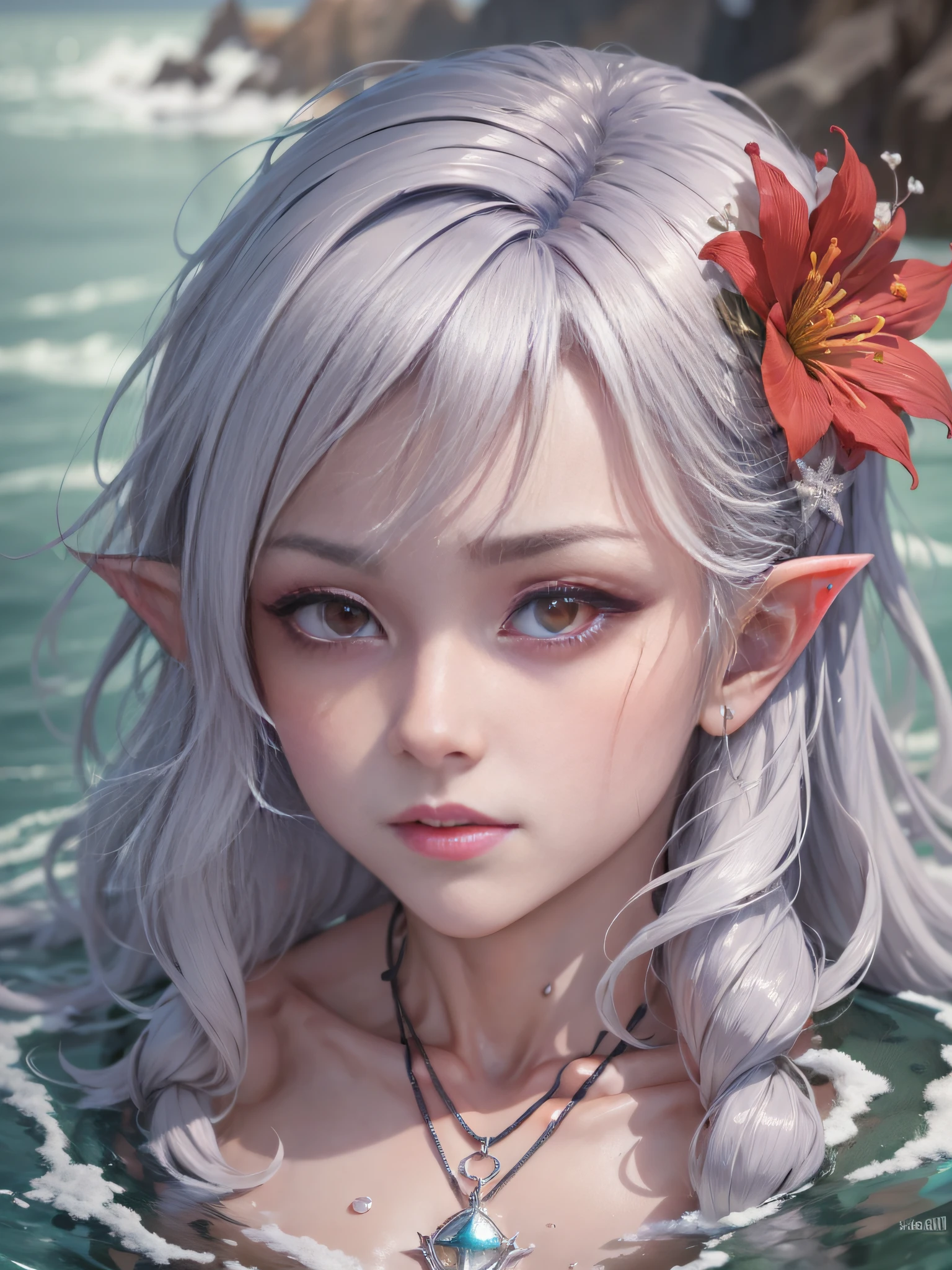 ((1 male)),(((masterpiece))), best quality, highly detailed,extremely detailed CG unity 8k wallpaper,illustration, red eyes, short silver hair, pointy ears, vampire, wet, partially submerged, necklace, hair flower, ocean, snow, ice, full body shot, high close up, highly detailed, center frame, sharp focus, looking at viewer,comic,,((1 male)),(((masterpiece))), best quality, highly detailed,extremely detailed CG unity 8k wallpaper,illustration, red eyes, short silver hair, pointy ears, vampire, wet, partially submerged, necklace, hair flower, ocean, snow, ice, full body shot, high close up, highly detailed, center frame, sharp focus, looking at viewer,comic,,