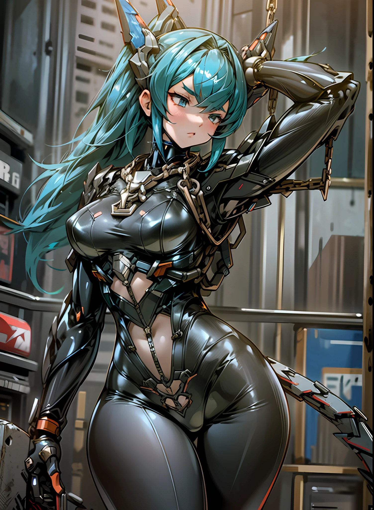 Pokemon inspired, sexy female mech prostitute, Waifu, sexy, large breasts, Dark_Fantasy, in front of a futuristic strip club, viral NFT trending on Pixiv,Cyberpunk,(chain saw,chain saw man,Red:1.1),Mechanical marvel,Robotic presence,Cybernetic guardian, wearing a detailed mech suit, Warframe, intricate, (steel metal [rusty]), elegant, clear focus, shot by greg rutkowski, soft lighting, vibrant colors, masterpiece, ((street)), cowboy shot, dynamic pose, breasts exposed, chest exposed, latex body suit torn, action scene, Lolita waifu, one girl