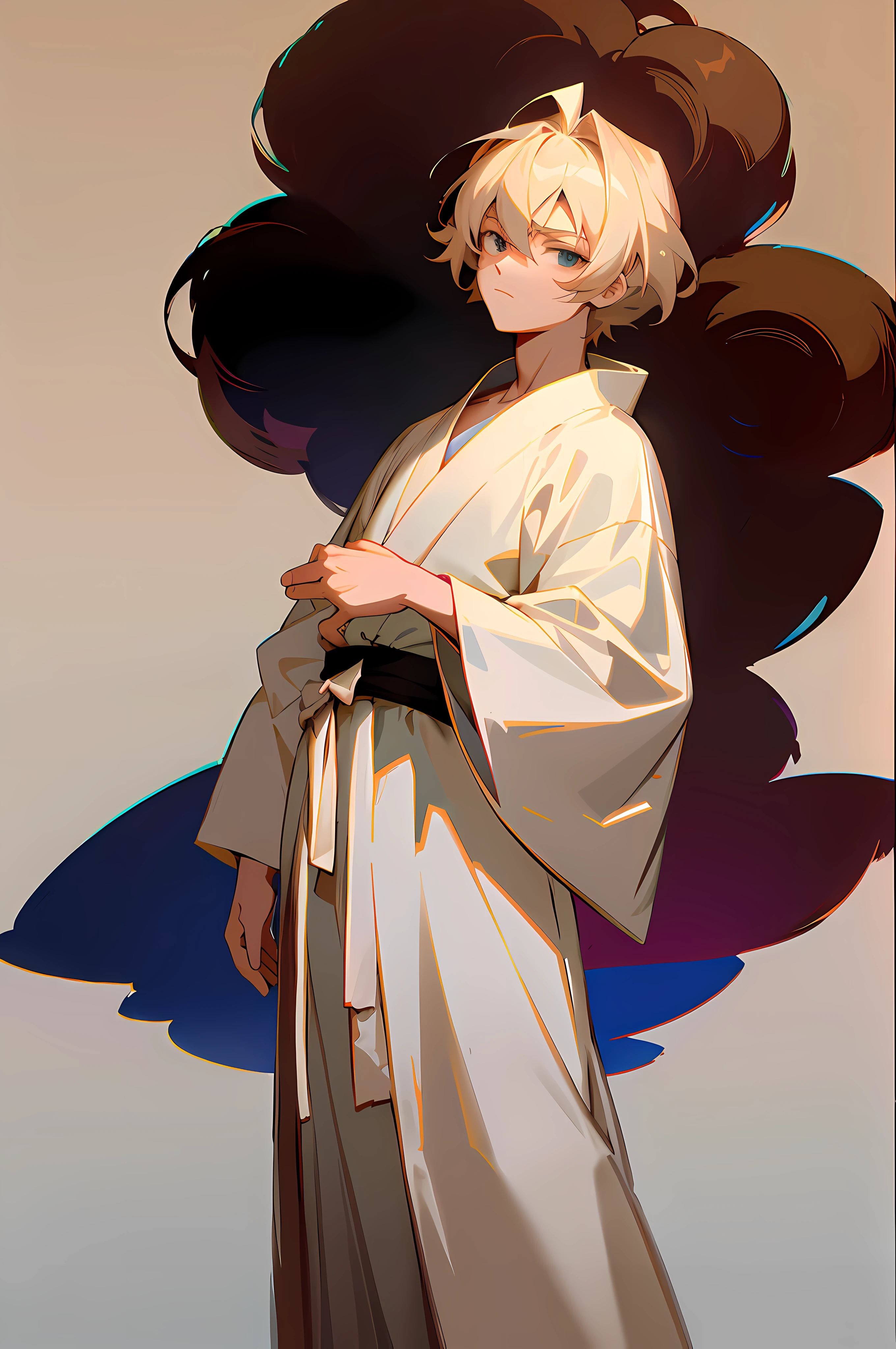 anime character with long hair and a white robe standing in front of a wall, flowing hair and long robes, ((wearing aristocrat robe)), flowing white robes, demon slayer rui fanart, handsome guy in demon slayer art, in a kimono, wearing a simple robe, in kimono, in robes, wearing white robe, dressed in a robe