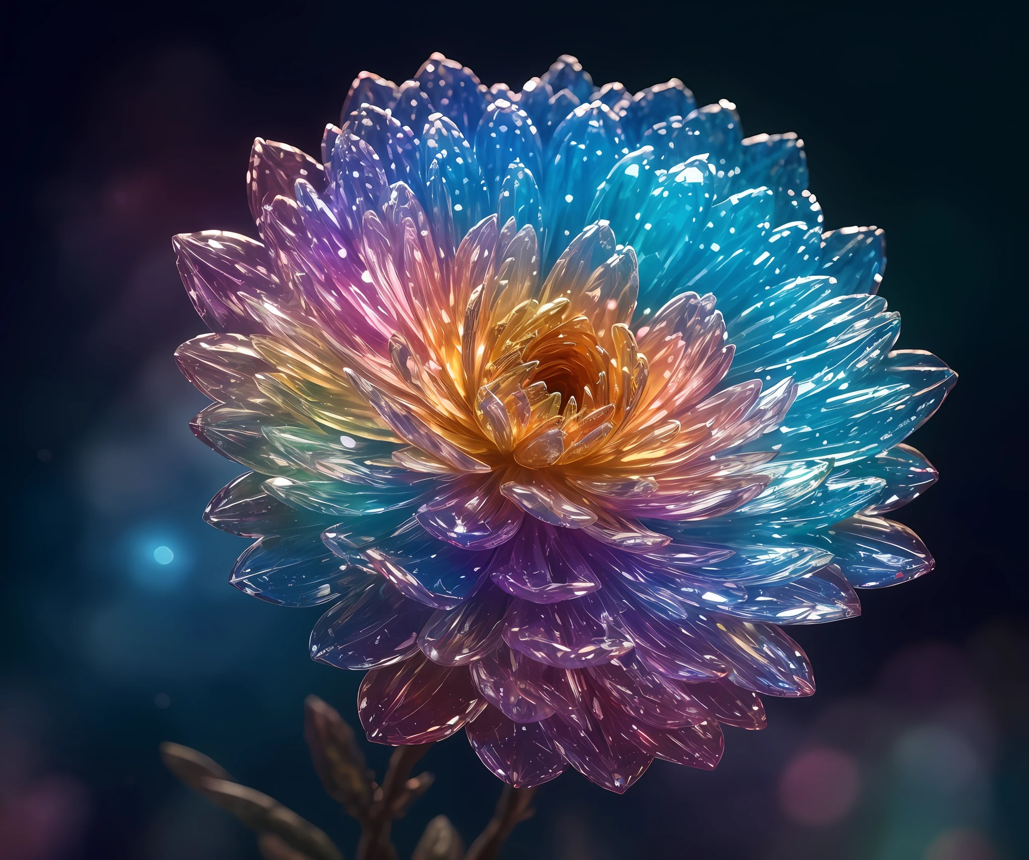 crystal blossom flower,
fantasy, galaxy, transparent,
shimmering, sparkling, splendid, colorful,
magical photography, dramatic lighting, photo realism, ultra-detailed, 4k, Depth of field, High-resolution
