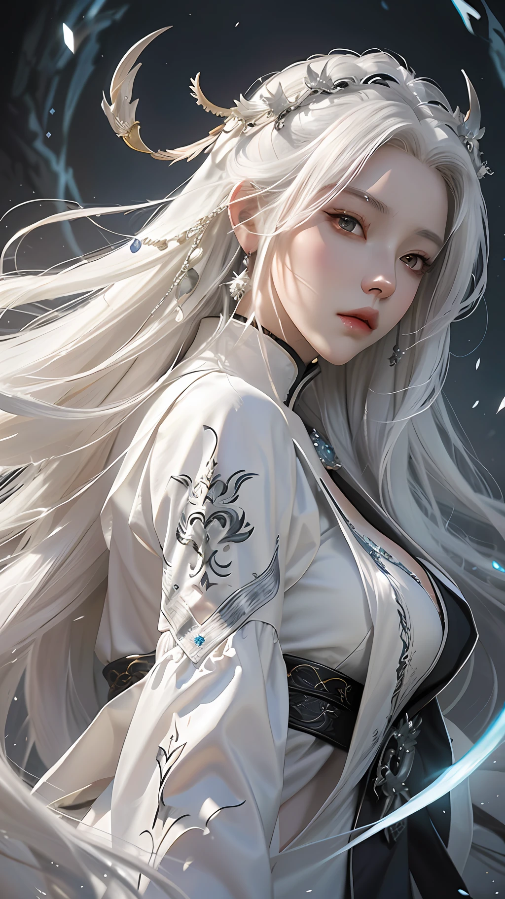 a close up of a woman with white hair and a white mask, beautiful character painting, guweiz, artwork in the style of guweiz, white haired deity, by Yang J, epic exquisite character art, stunning character art, by Fan Qi, by Wuzhun Shifan, guweiz on pixiv artstation