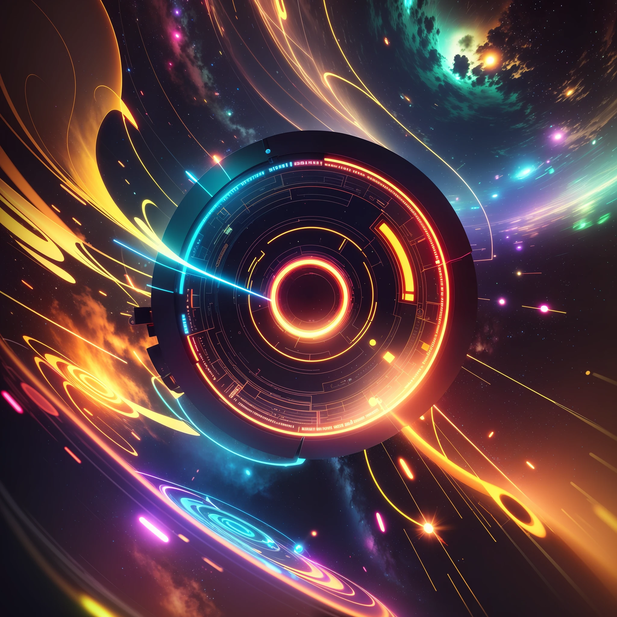 a close up of a circular object with a bright light in the middle, style hybrid mix of beeple, infinite space clock background, inspired by Mike "Beeple" Winkelmann, by Mike "Beeple" Winkelmann, futuristic art style, beeple masterpiece, beeple artwork, sci-fi digital art illustration