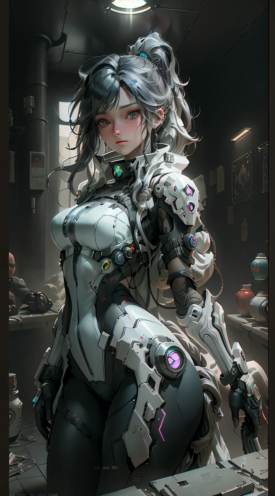 ((Best quality)), ((masterpiece)), (detailed:1.4), 3D, an image of a beautiful cyberpunk female,HDR (High Dynamic Range),Ray Tracing,NVIDIA RTX,Super-Resolution,Unreal 5,Subsurface scattering,PBR Texturing,Post-processing,Anisotropic Filtering,Depth-of-field,Maximum clarity and sharpness,Multi-layered textures,Albedo and Specular maps,Surface shading,Accurate simulation of light-material interaction,Perfect proportions,Octane Render,Two-tone lighting,Wide aperture,Low ISO,White balance,Rule of thirds,8K RAW,