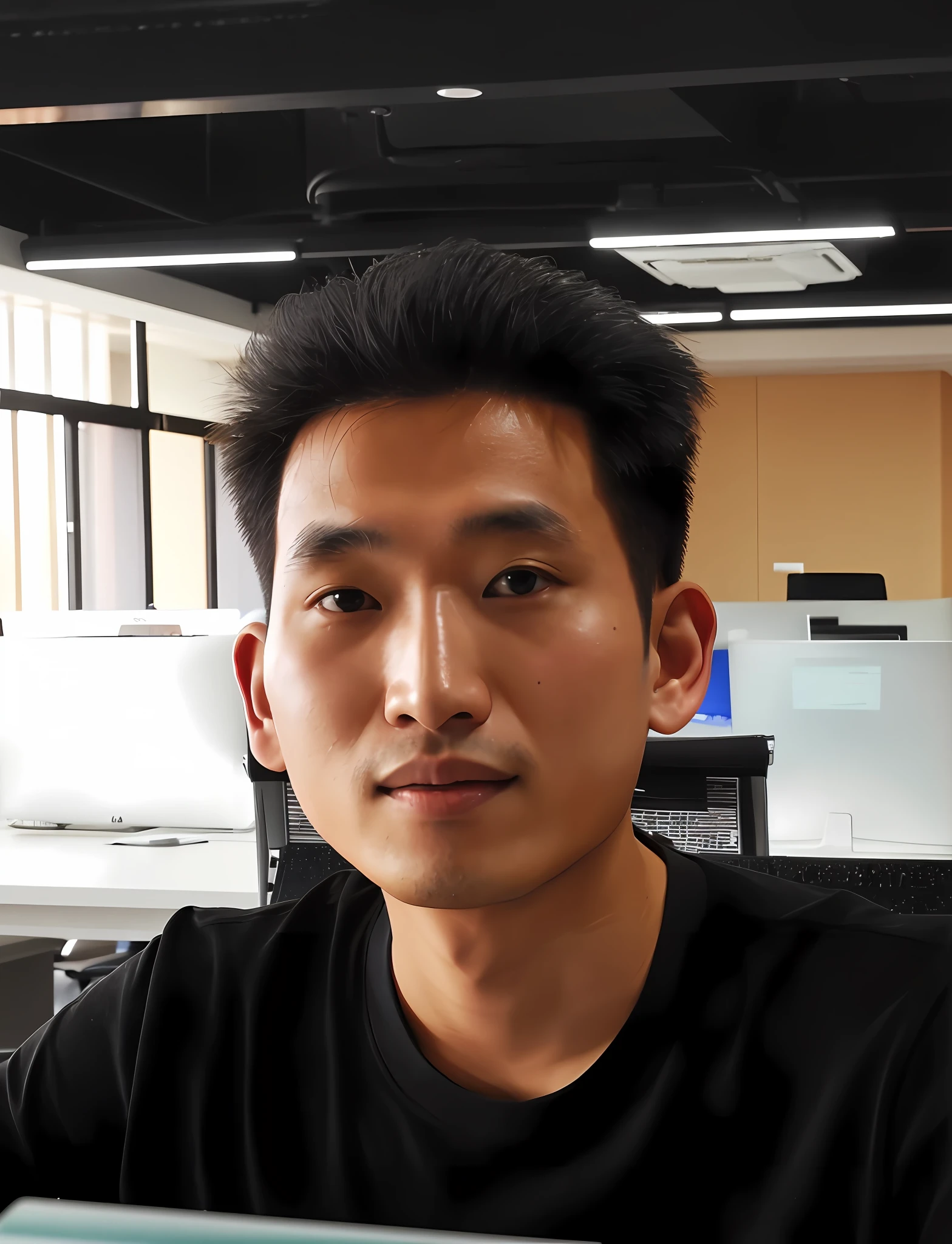 there is a man sitting at a desk with a laptop, zeng fanzh, xintong chen, steve zheng, huifeng huang, antilous chao, wei wang, yintion j - jiang geping, zezhou chen, 2 7 years old, jinyiwei, peter xiao, qifeng lin, qichao wang, liang xing