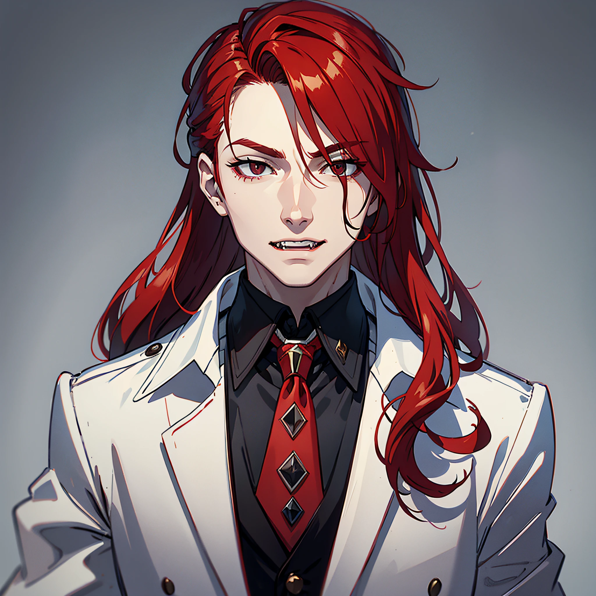 Gentleman, Red Hair, Spirited, White Skin, Black Eyes, Elegant, Highly Detailed, Single, Canine Fangs