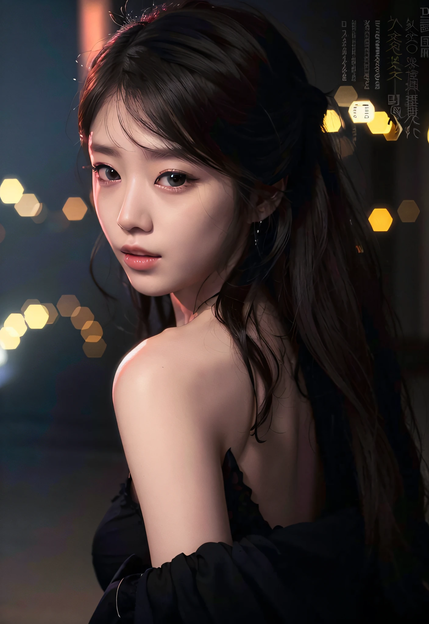 a close up of a woman with long hair wearing a black dress, iu lee ji-eun as a super villain, bae suzy, 8k artgerm bokeh, traditional art, wlop : : 5, beautiful south korean woman, cute korean actress, by Yang J, dilraba dilmurat, ruan jia beautiful!, by Wu Bin