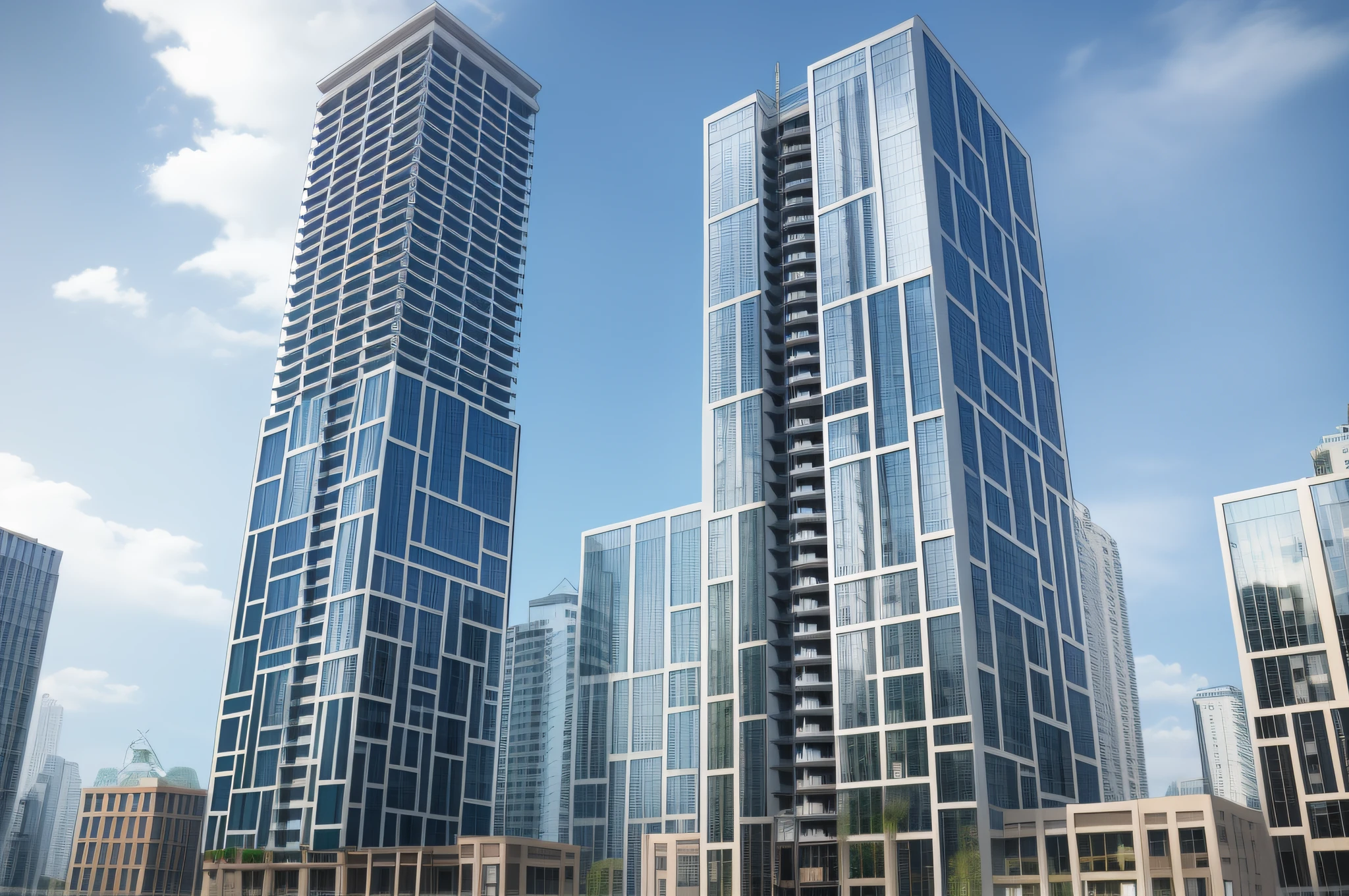 tall buildings in a city with a lot of windows, skybridge towers, highrise buildings, modern buildings, tall buildings on the sides, high rise buildings, two giant towers, tall towers, high-rise buildings, high rises, tall buildings, two towers, chrome buildings, with shiny glass buildings, towers, high towers, full of glass facades