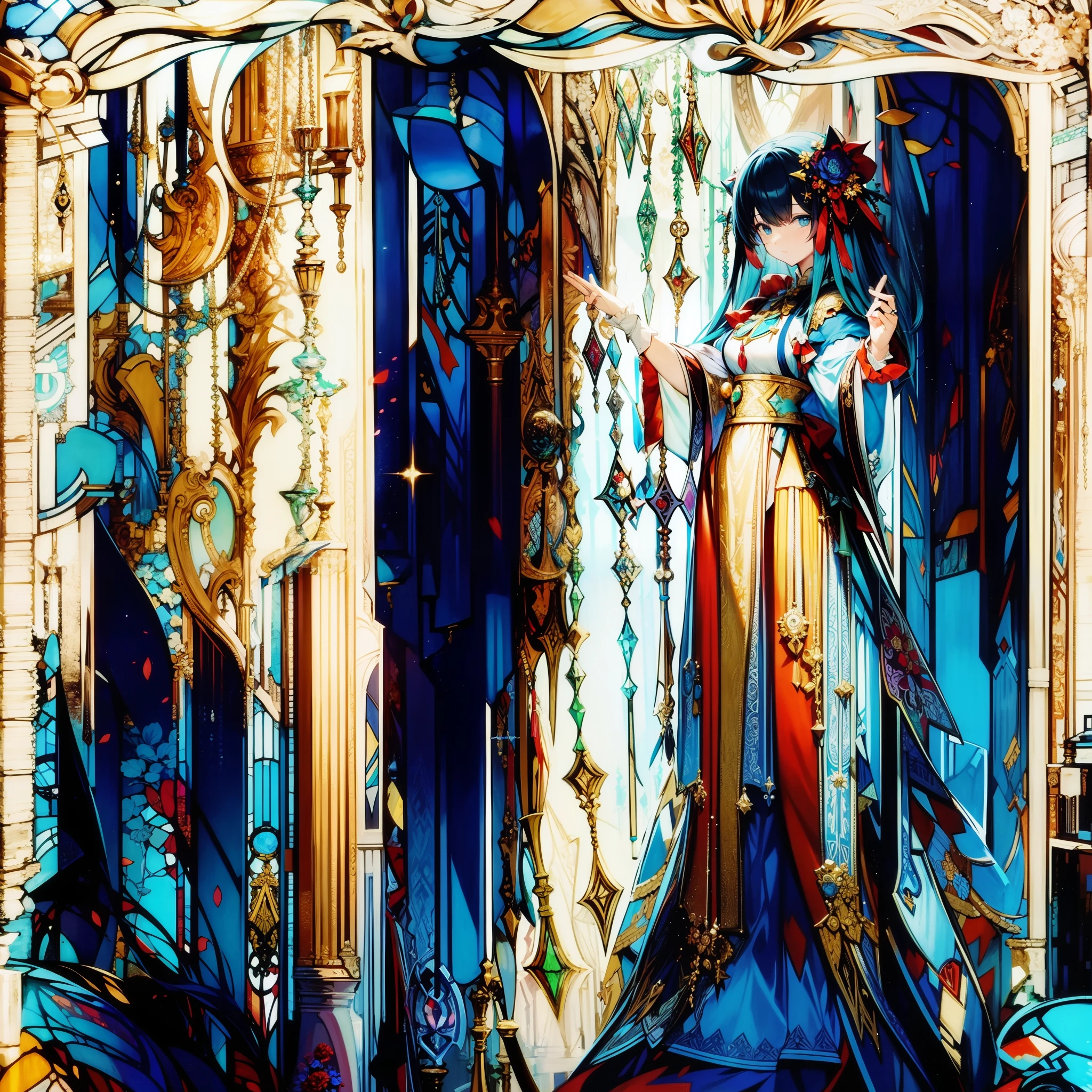 Masterpiece, best quality, high resolution stained glass maiden