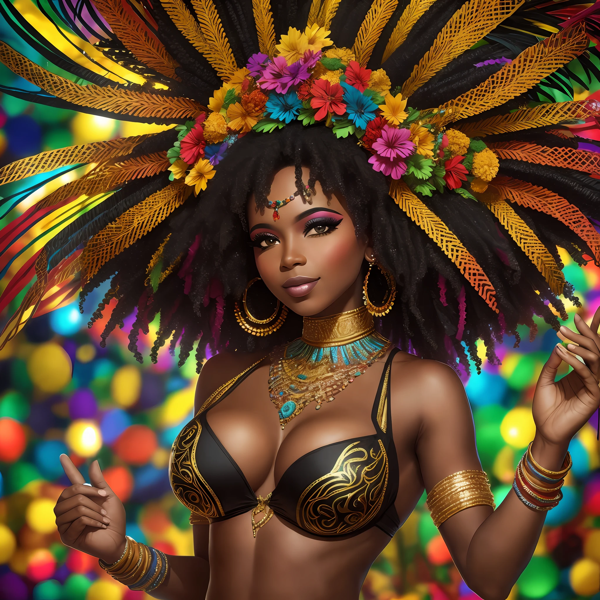Party, Brazil, carnival, black woman, afro, beautiful, whole body, colors, 8k --auto --s2