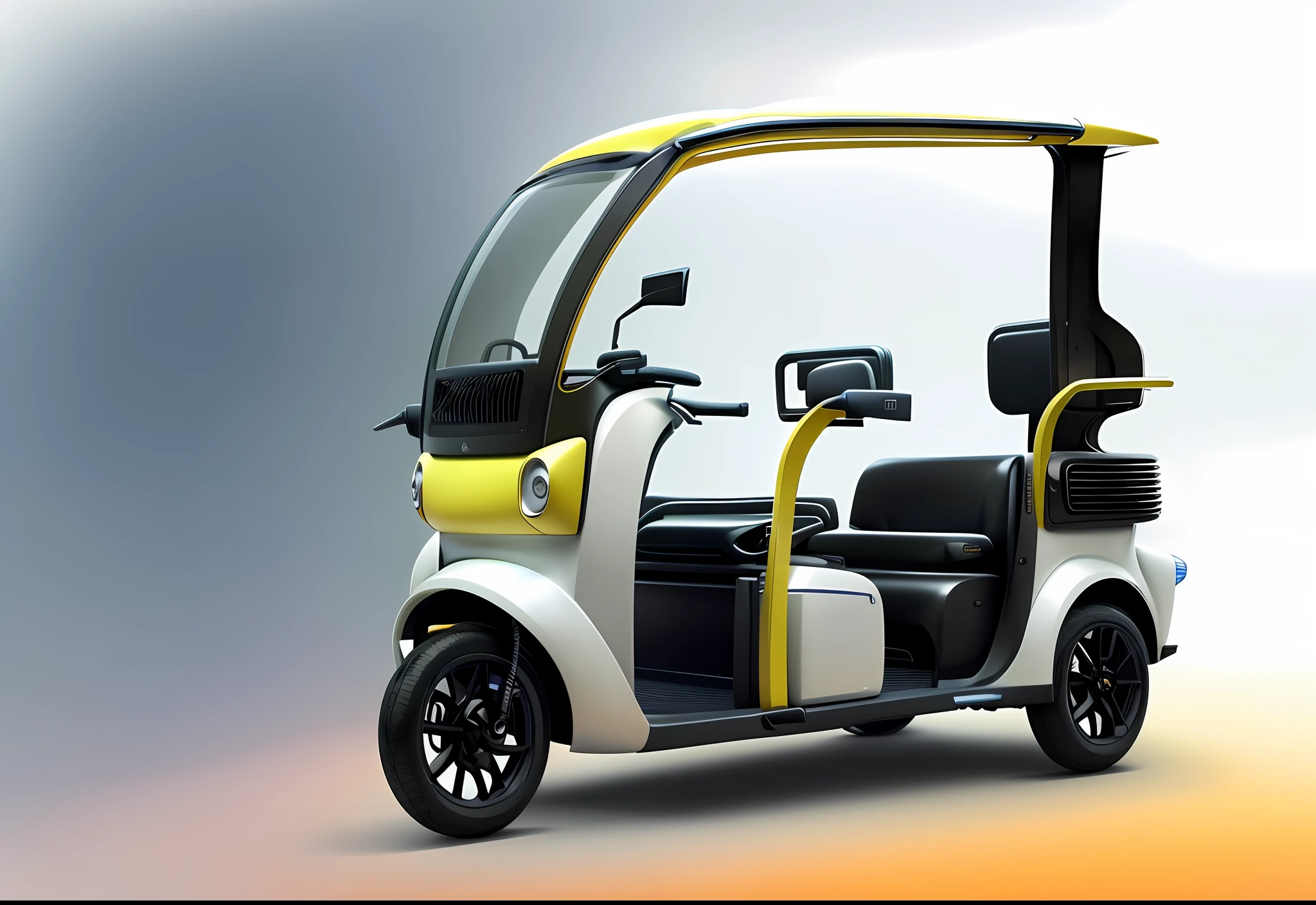 a close up of a small electric vehicle with a yellow top, transportation design render, trending on vehicle design, futuristic product car shot, concept, vehicle concept photo!!, futuristic taxi, vehicle illustration, vehicle design, concept design, concept illustration, transportation design, lotus, transport design, sleek design, concept illustartion, concept ard