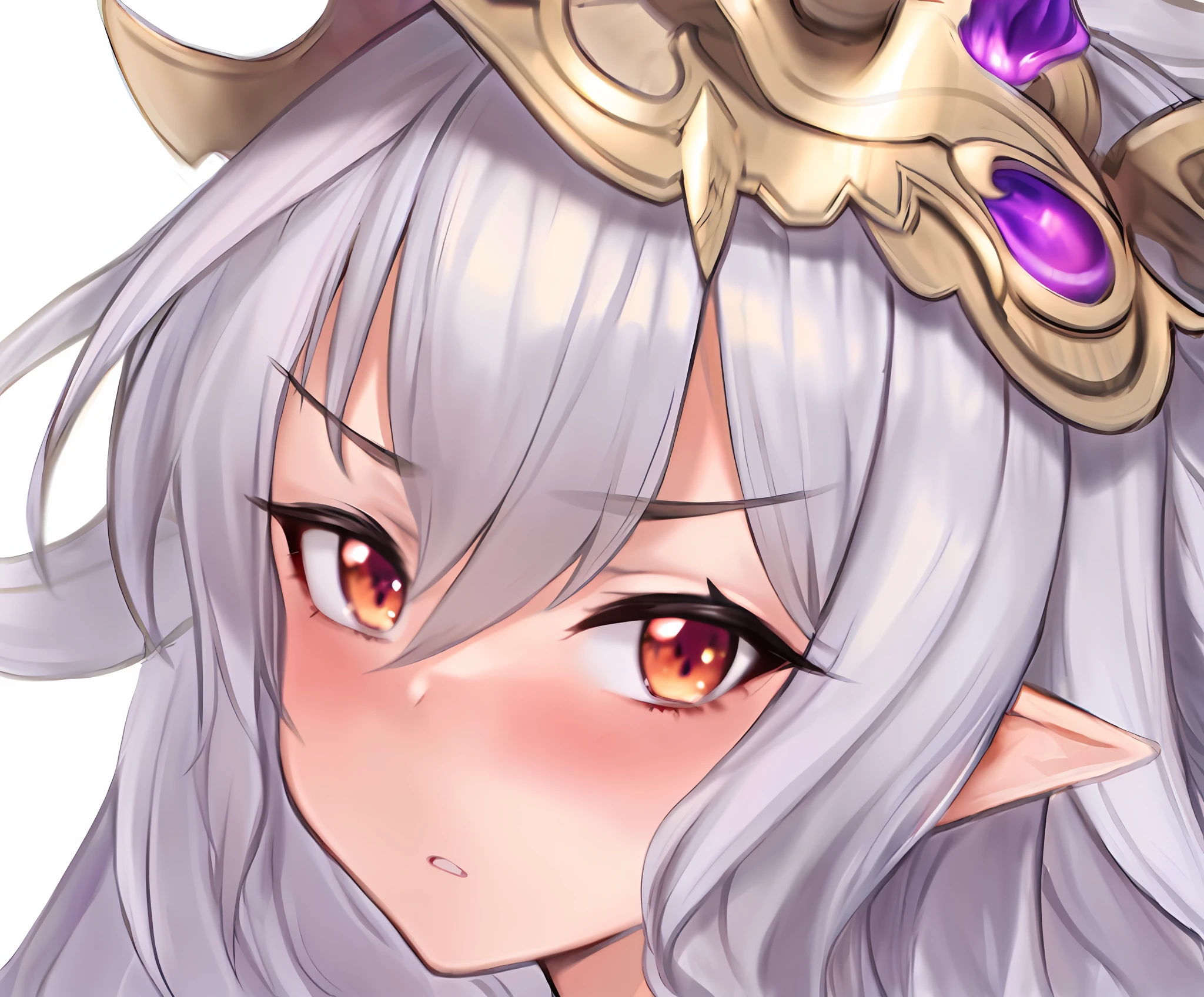 Detailed Fan Art, Granblue Fantasy, Top Quality, Super Long Hair, Back of Hand, Double Teeth, Double Teeth, Embarrassed, Large Iris, Granblue Fantasy, Medusa (Granblue Fantasy), Estrus, Blush, Squinted Eyes, Raised Eyebrows, Estrus