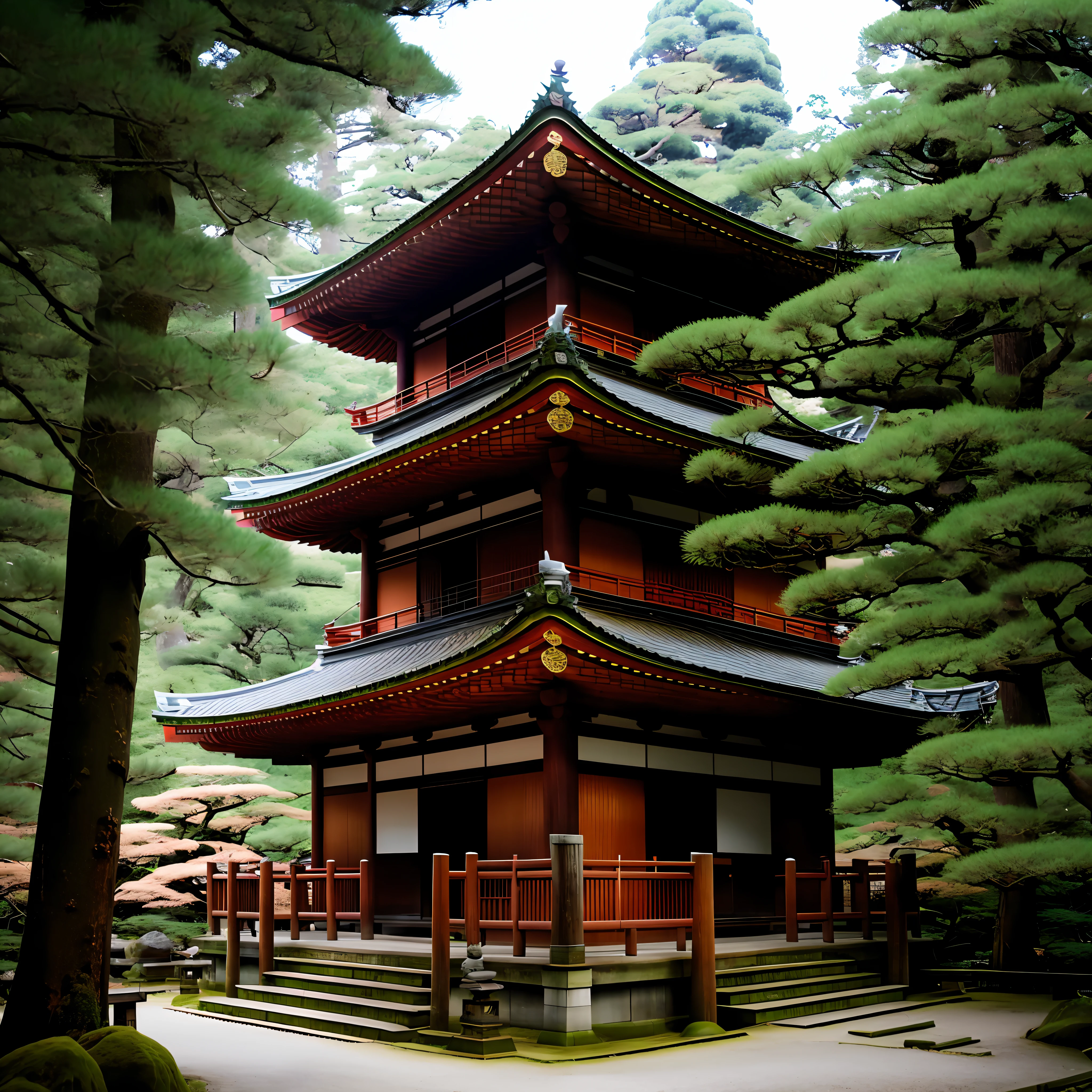 japanese temple in the middle of the forest,
