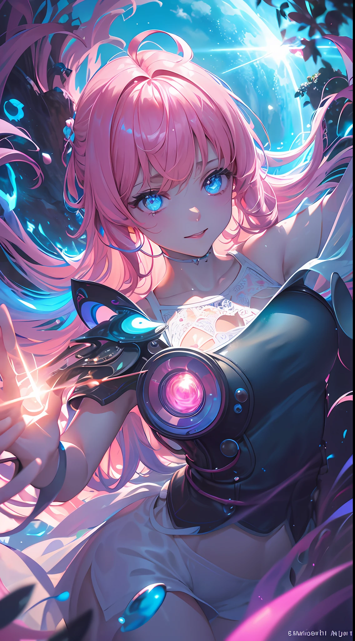 (Masterpiece:1.2), best quality, (illustration:1.2), (ultra-detailed),Eye focus,(Masterpiece Glow, pink lens flare), (Cinematic background), hyper details, (delicate detailed), ( intricate details) ), octane render, hdr, (hyperdetailed:1.15), ((colourful)), (soft light:1.2), 1male,, ultra-detailed eyes, mature, thick, rainbow painting drops, paint teardrops, men composed of paint, fully painted, splat, splash, outdoor, (Bioluminescent Hair: 1.1), (Glowing Eyes), ((Pink Hair)), (Cinematic Masterpiece), Ferocious, Powerful, Splashing Colors Absolutely Eye-catching, (Movie Headlights), ((Caustic)), Dynamic Angles, Beautiful Details Glow, Ambient Occlusion, Ambient Light, Ray-Traced Reflections, (Best Lighting, Extremely Delicate and Beautiful), ((Cinematic Light)), (Soft: 2), (Otherworld Events), Otherworld Portals, Dreams, (Curious), (Mysterious), (Explore New Worlds), ( Whimsical :2), Intricate Background, Vitality, Spirit, (Gentle Smile), Dreamland, Skyscraper, (Tree of Life), Vortex, Magic Array, 2 Legs, 2 Arms