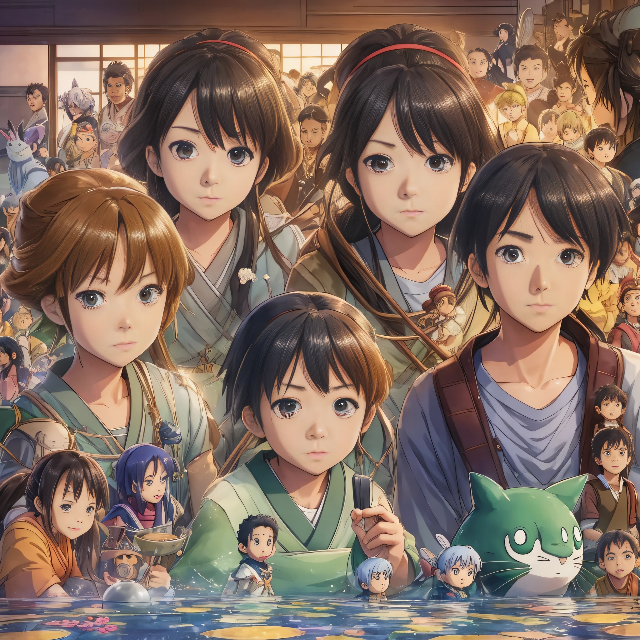 arafed image of a group of people with different expressions, trending onstudio ghibli, celebrity, japanese tv show, sakimichan, onstudio ghibli, trending on studio ghibli, shojo, by Yasutomo Oka, ad image, vivid), fivestarstory style, toei, rainny, there were eight anime people, favorite, in studio ghibli