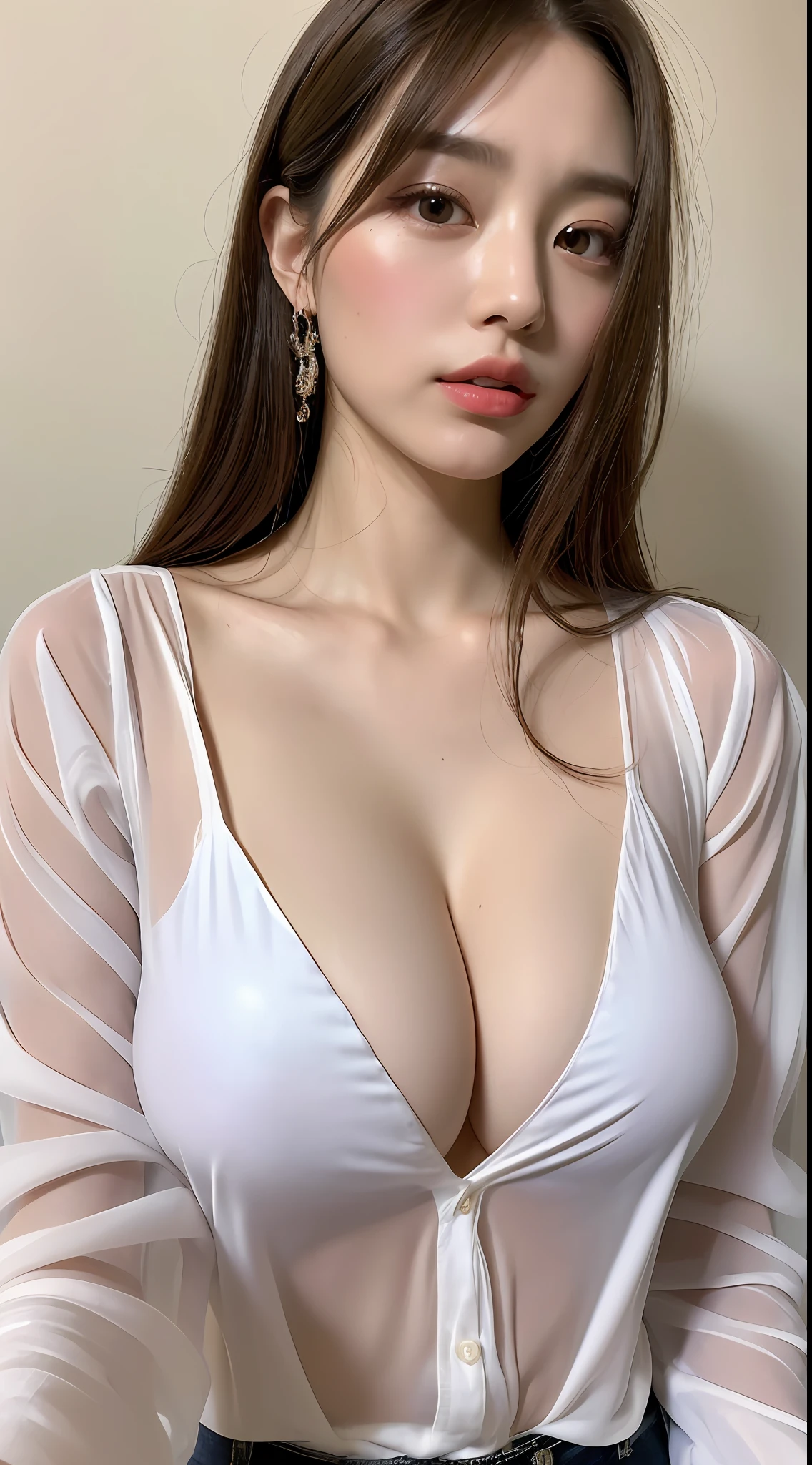 (Best quality, 8k, 32k, Masterpiece, UHD:1.3),Photo of glamorous Japanese woman, 1girl, (large breasts:1.2), (transparent shirt:1.1), abs, perfect body, ultra-detailed face, detailed lips, detailed eyes, double eyelid