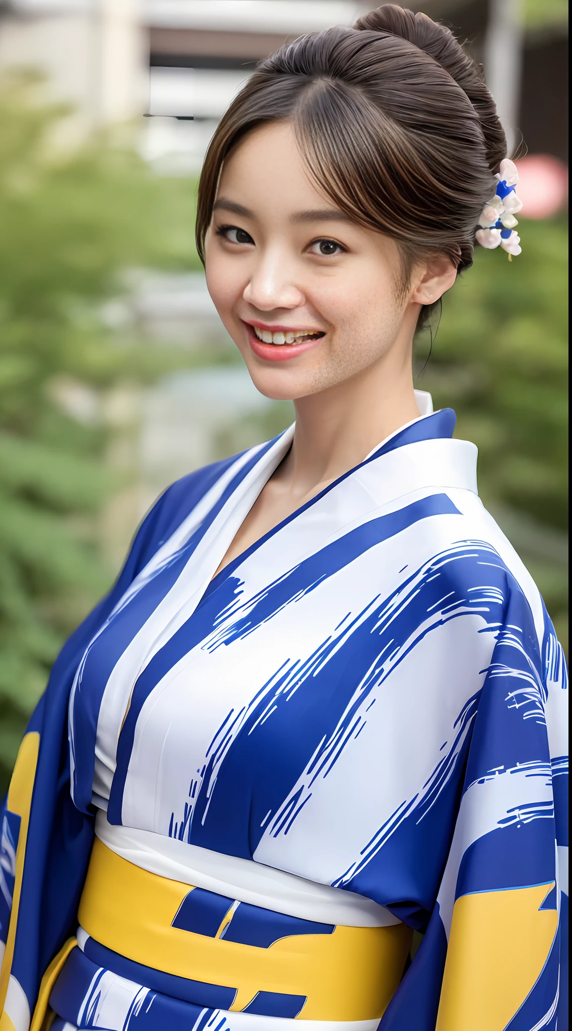(((top quality, 8k, masterpiece))), crisp focus, (beautiful woman with perfect figure), slender, (hairstyle: up)), (((kimono: color)), street: 1.2, Highly detailed face and skin texture, detailed eyes, double eyelids, random posture, (smile), Japan person