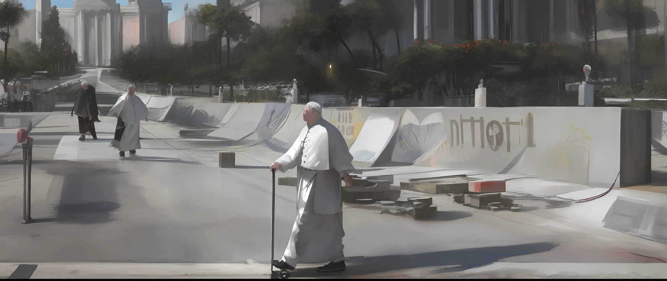 Pope walking from skateboard