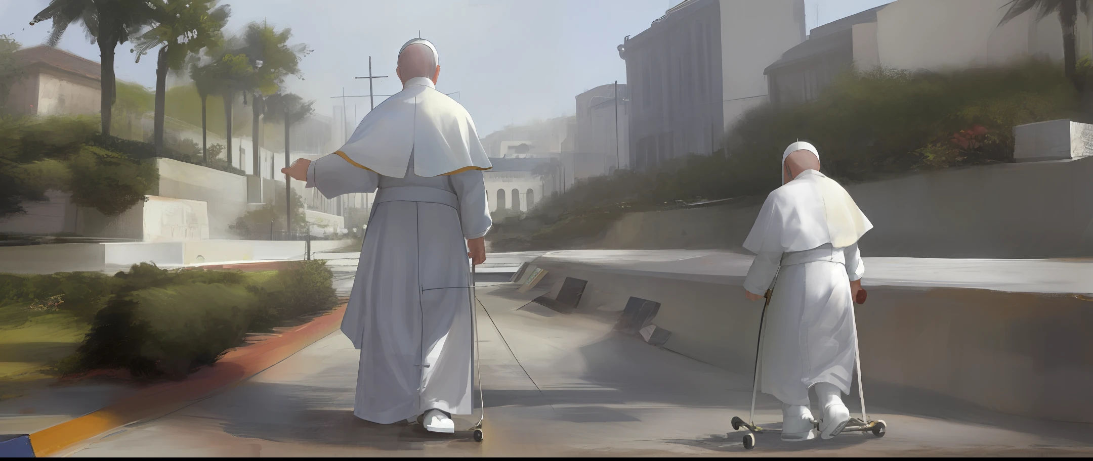 Pope walking from skateboard