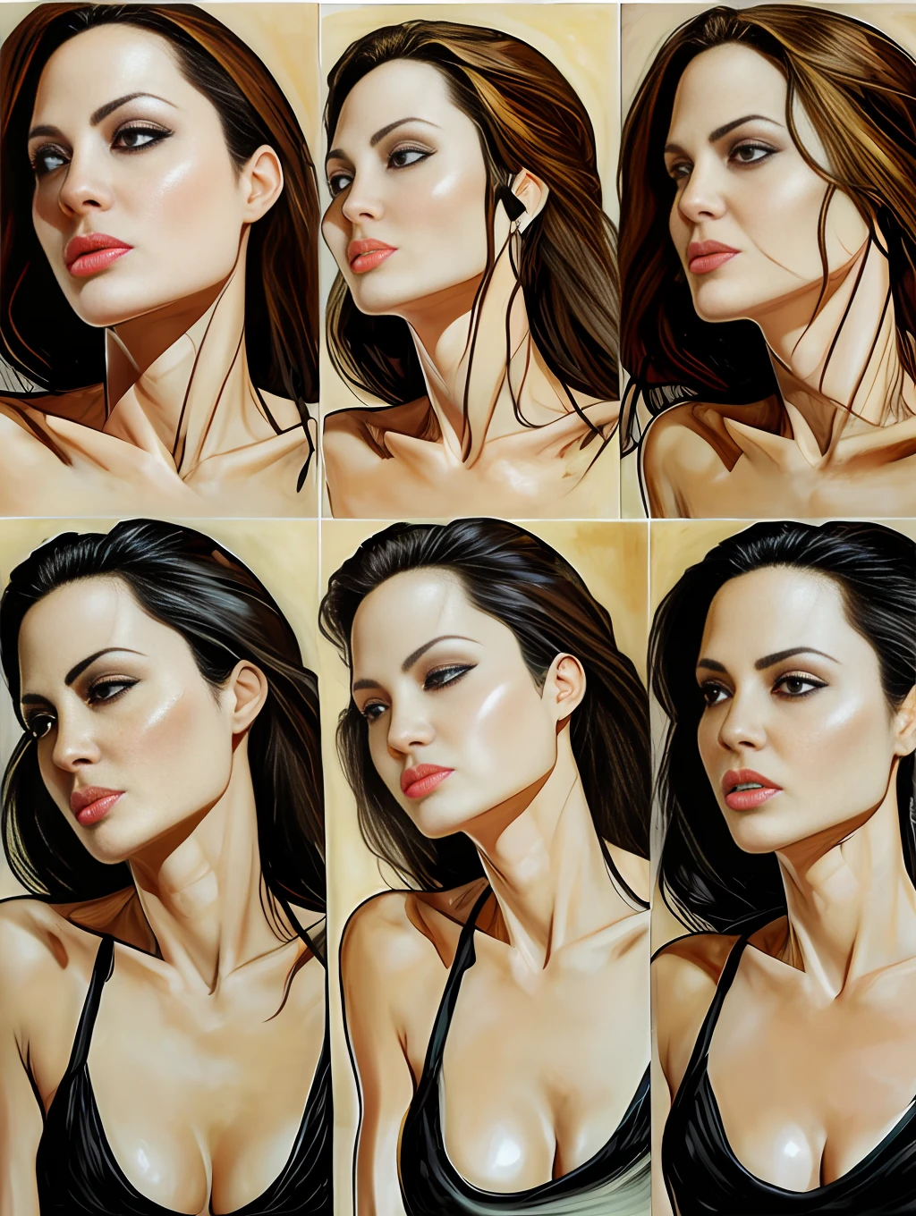 An emotional and expressive illustration of Angelina Jolie, with dynamic poses, dramatic lighting, and evocative gestures, to convey a range of emotions and moods, from joy to excitement, influenced by expressionist art or performance art, by artists such as Egon Schiele or Marina Abramović --auto --s2