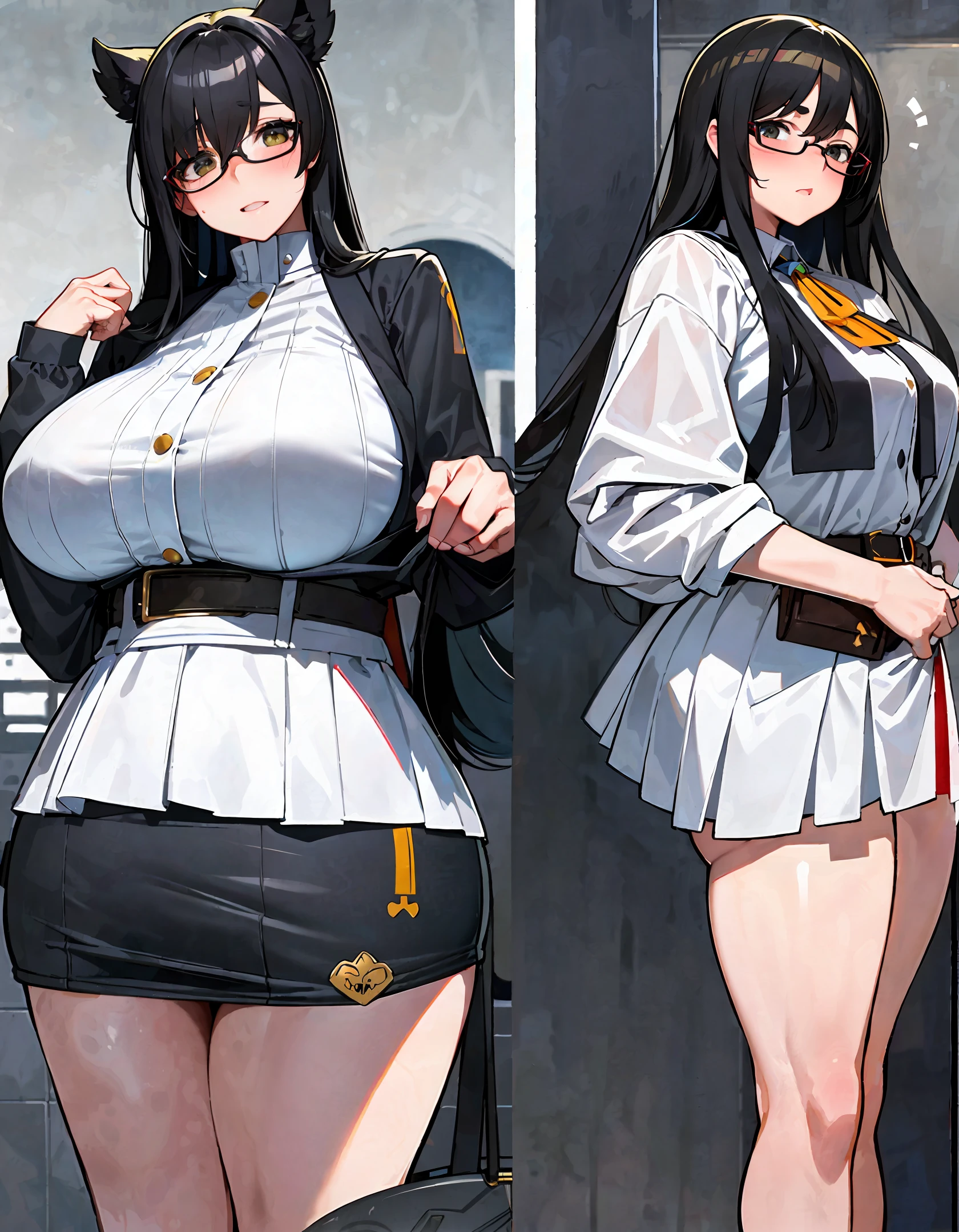 Best quality good realistic 8k A junior high school girl with black hair, protruding breasts Breasts much bigger than the head Buttocks larger than the head Super huge breasts Flowing out of breast milk Dressed very revealing Plump Waist Wearing glasses Super huge chest Wearing glasses Anterior bulge back Shyness Blushing Plump