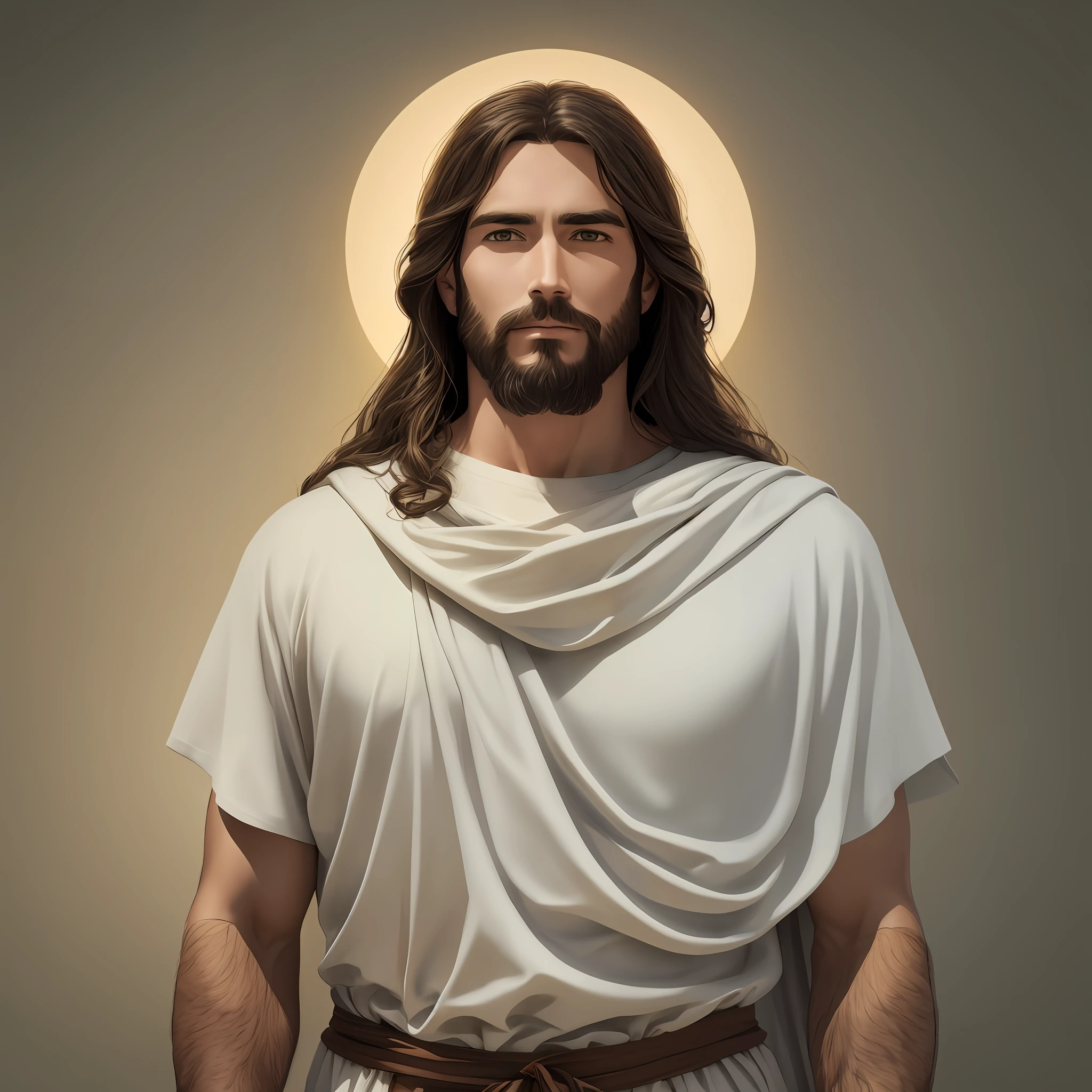 Create an image of Jesus Christ in simple costume, adult man with serene look