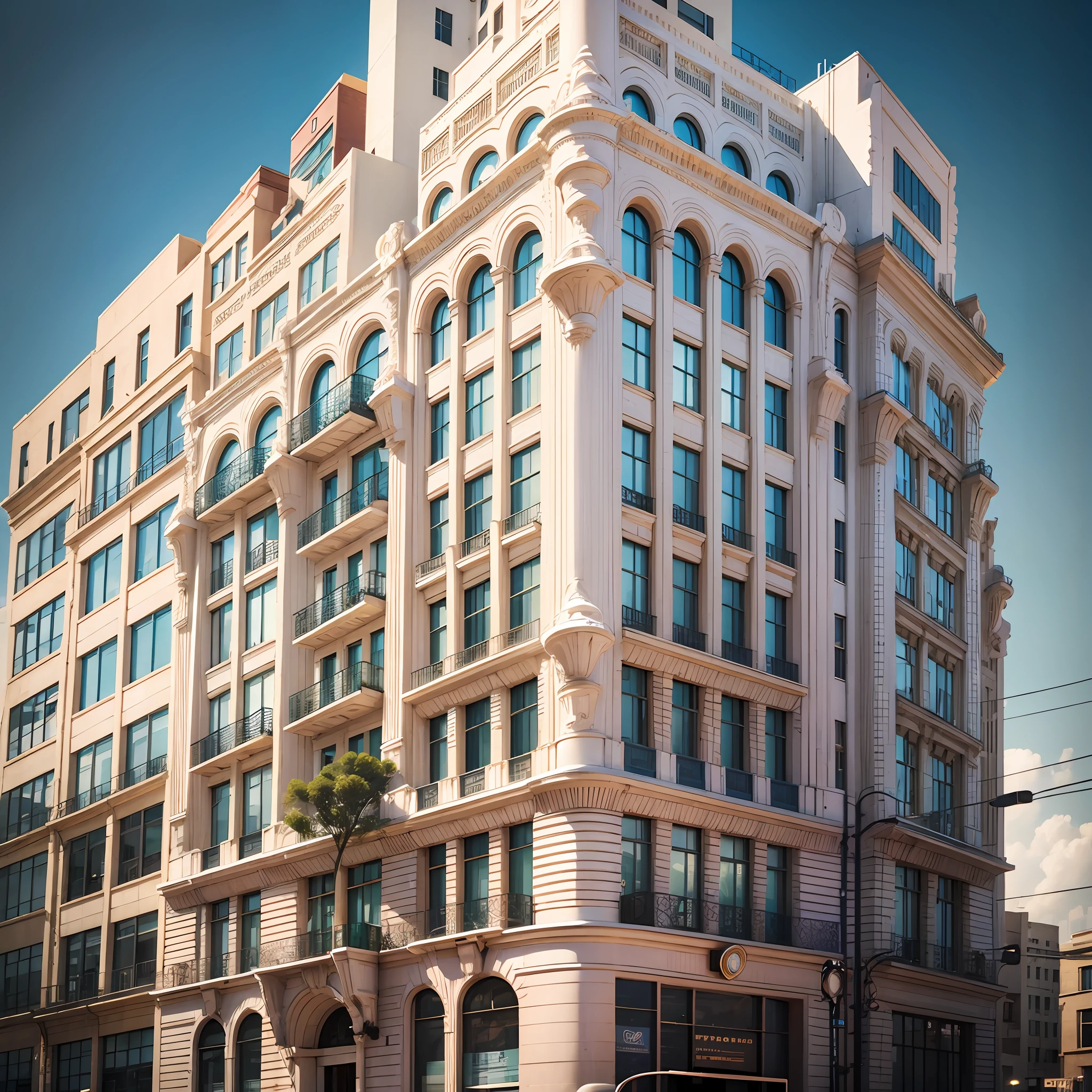 Hyperrealistic ART Deco building, dslr --auto --s2
