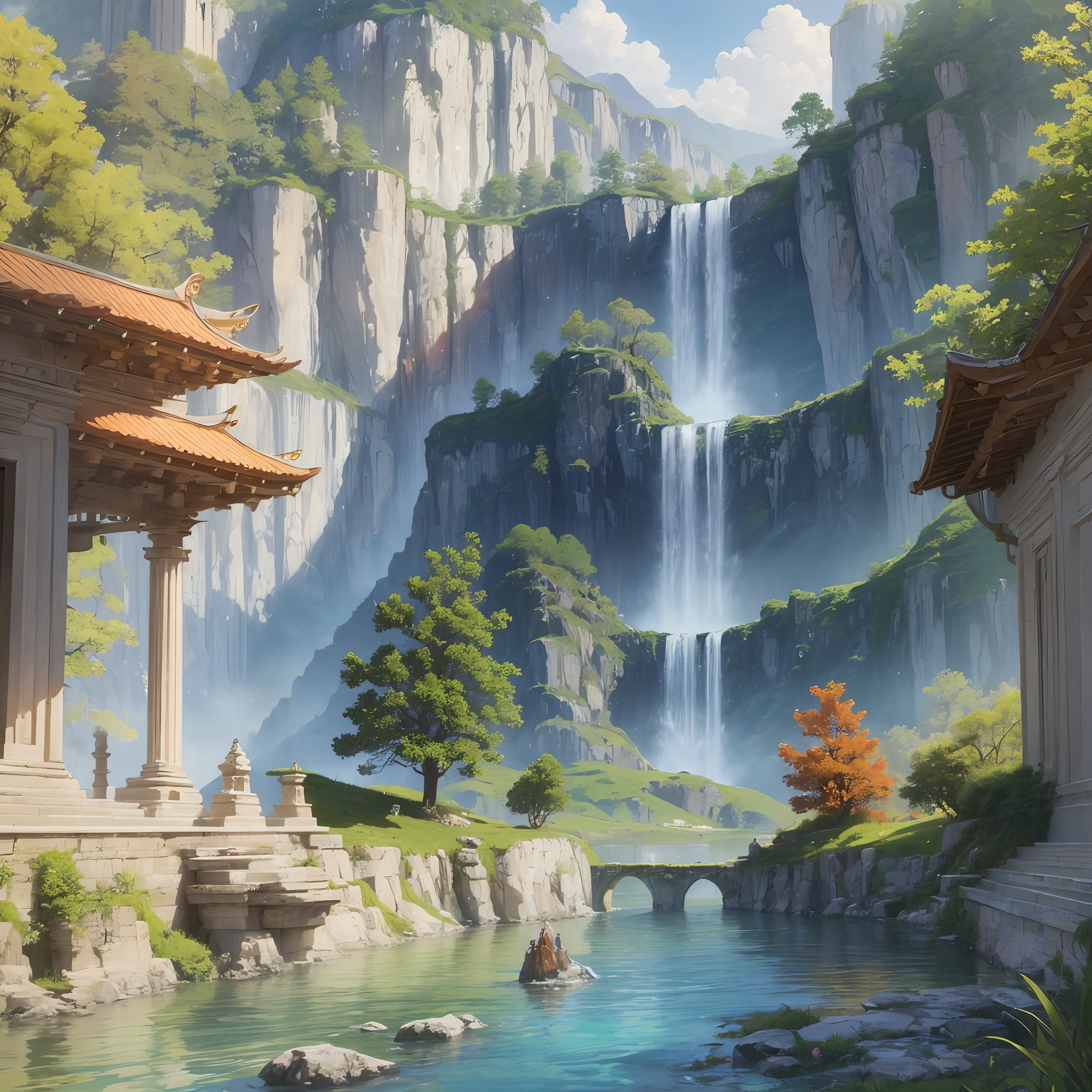 (((highest quality))), super delicate, perfect CG unity 8K wallpaper, best depicting the gorgeous fairy world, temples, rivers, mountains --auto --s2
