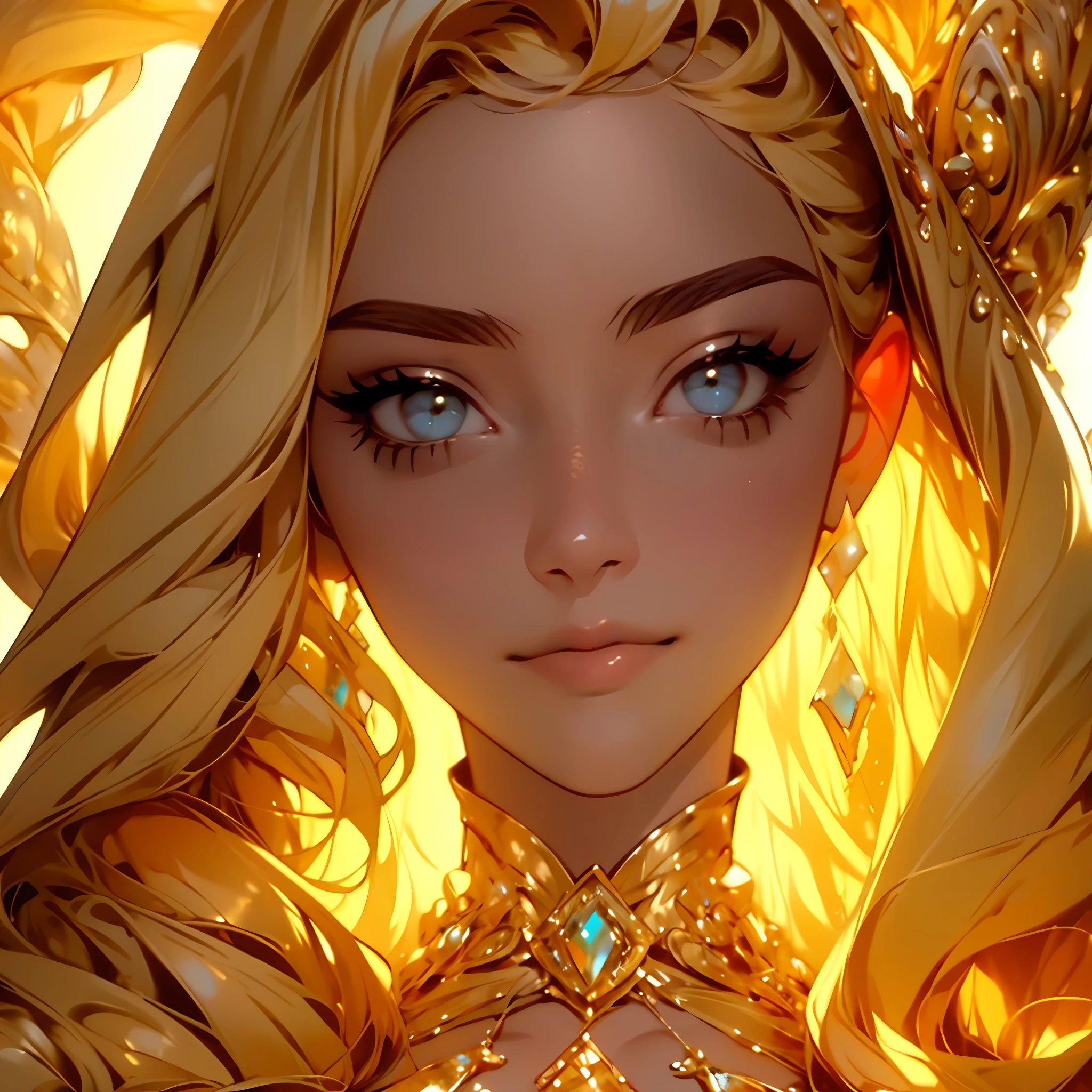 Best quality, high resolution, masterpiece, best detail, 8k, close-up, a girl, blonde, beautiful, gorgeous dress, glowing