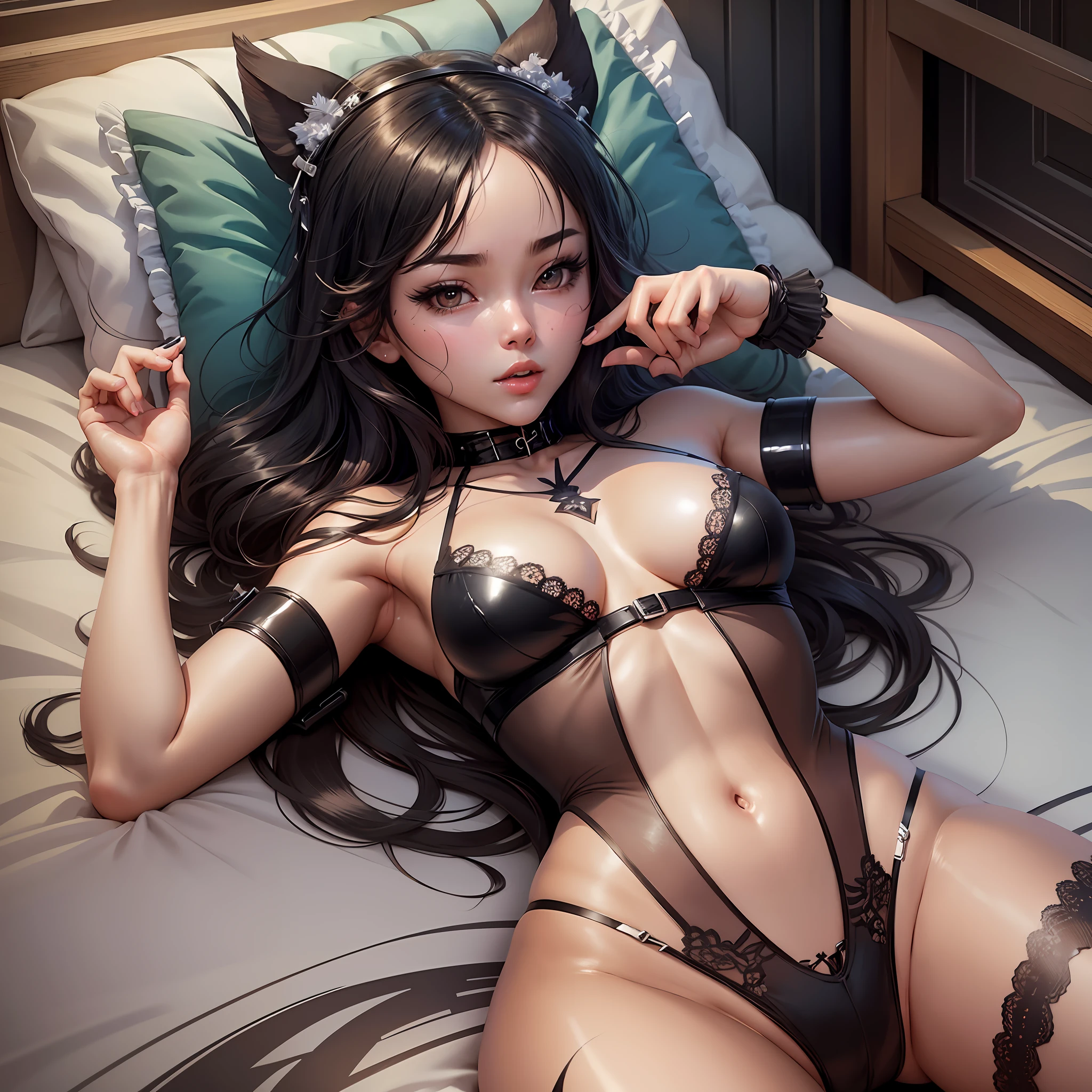 CGSTATION trend of woman lying in bed in black lingerie, seductive anime girl, highly detailed CG art, beautiful attractive anime teen, smooth animation, photorealistic anime girl rendering, ArtGerm style, beautiful anime illustration. --auto --s2