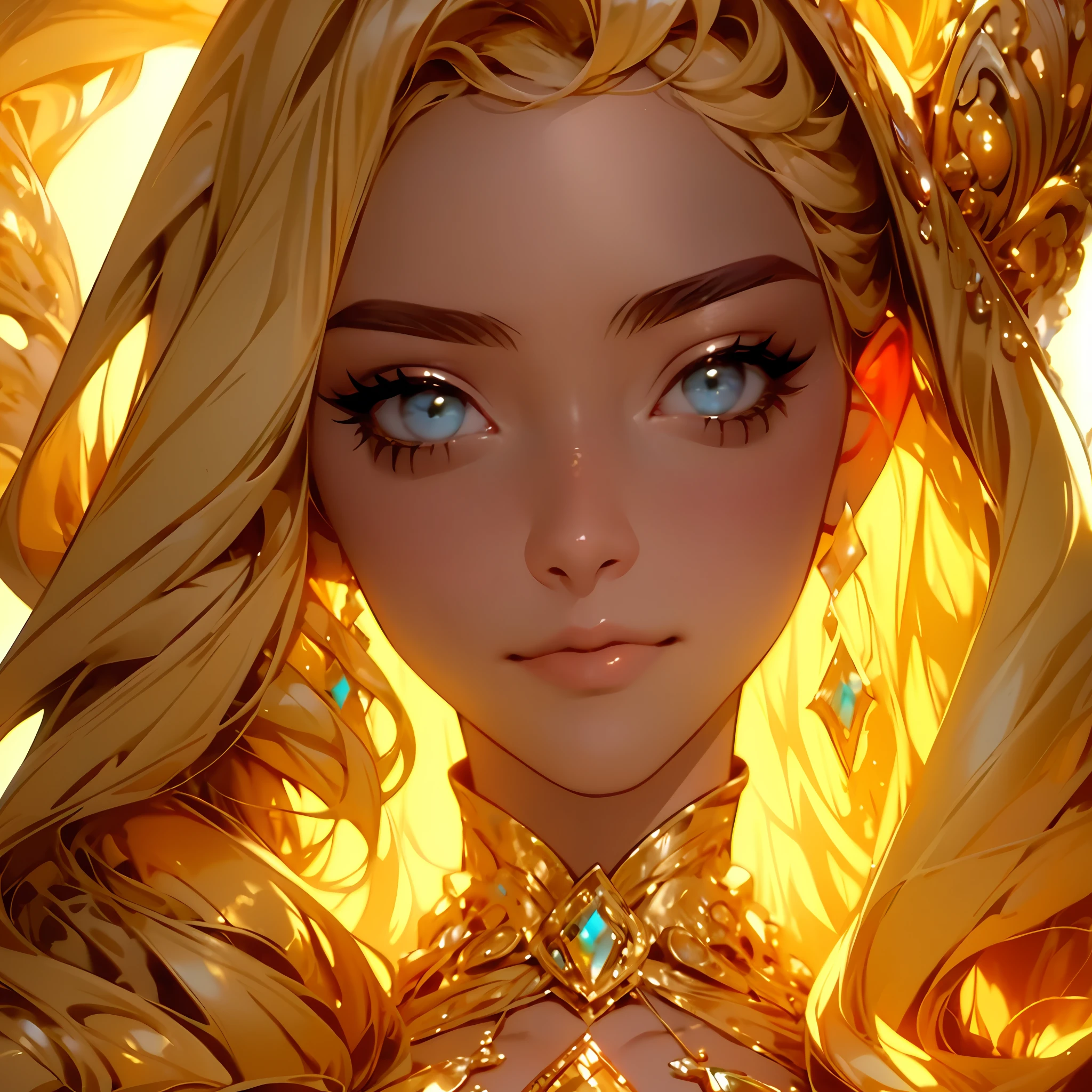 Best quality, high resolution, masterpiece, best detail, 8k, close-up, a girl, blonde, beautiful, gorgeous dress, glowing, sparkle